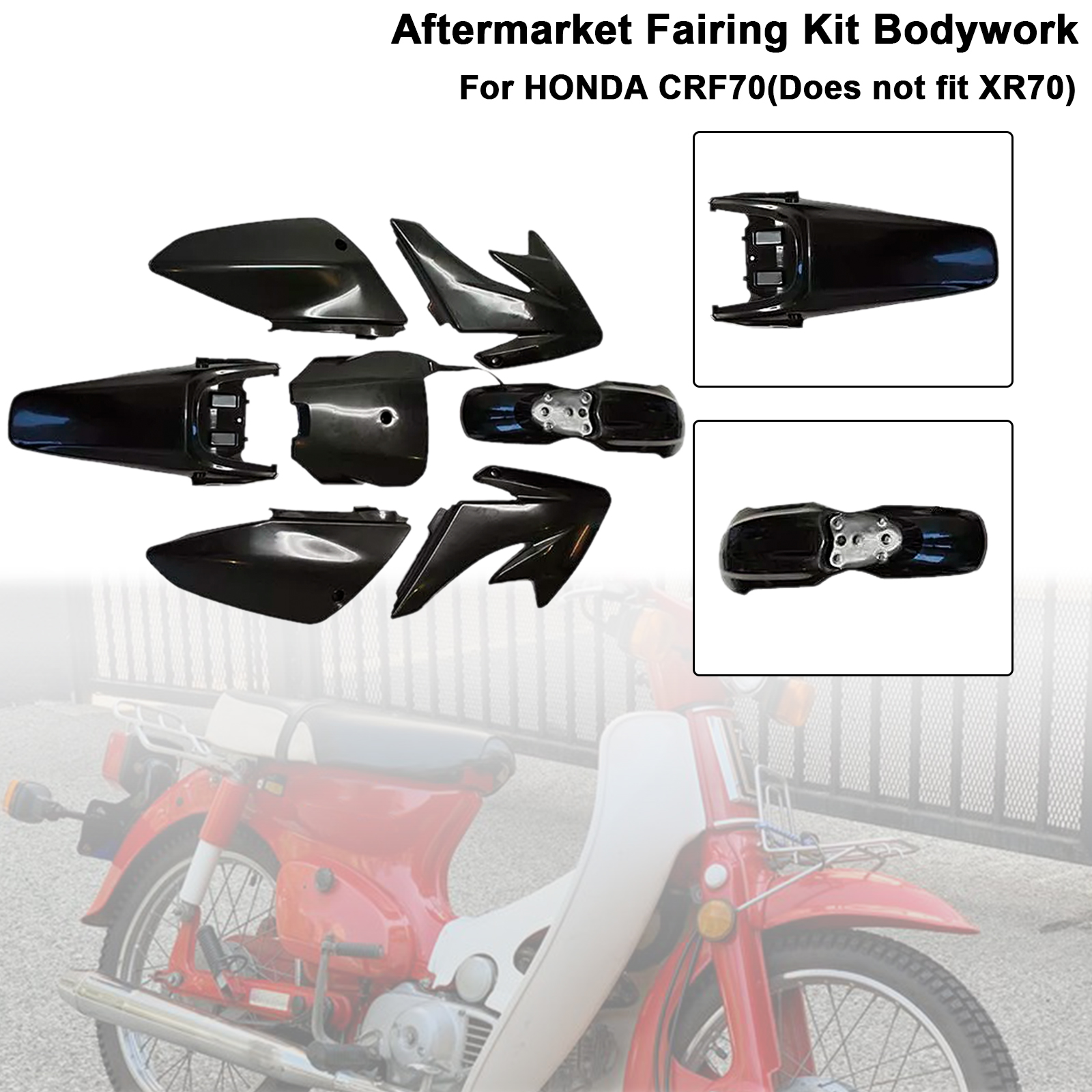 HONDA CRF70 Body Plastic Kit Fender Fairing Black Generic