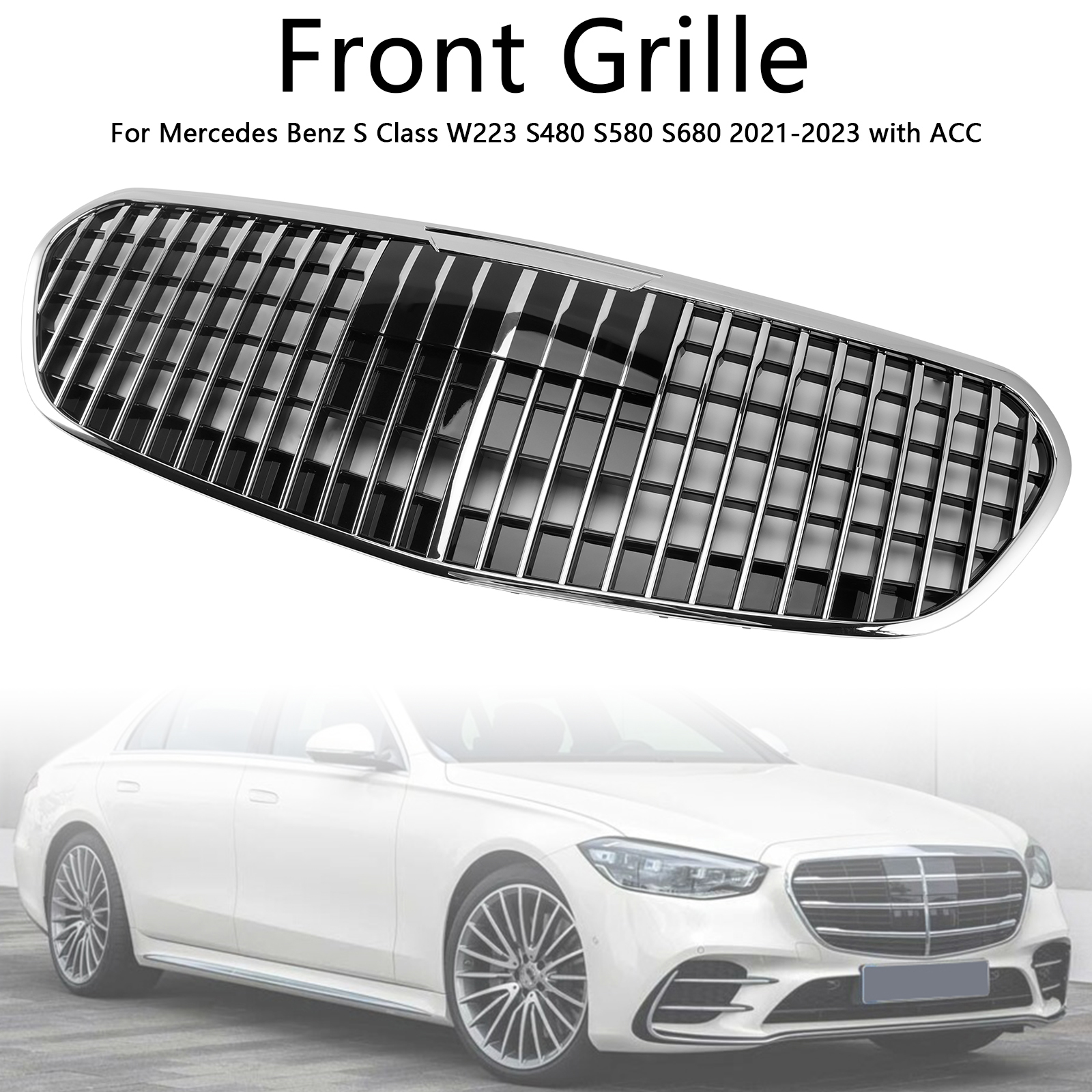 Chrome Front Bumper Grille Grill Fit Mercedes S class W223 S580 S680 2021-2023