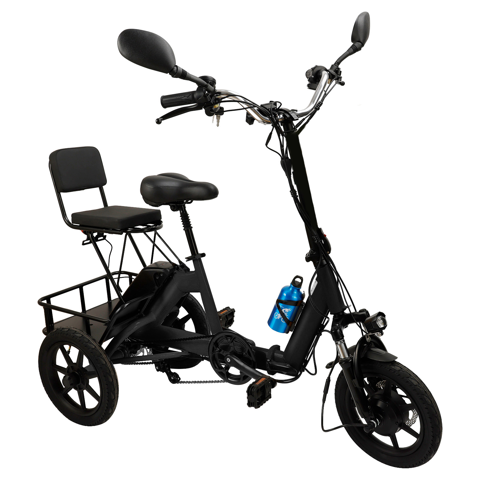 Black 3 Wheel Electric Motorized Folding Tricycle E-Bike 48V 350W 10.4AH