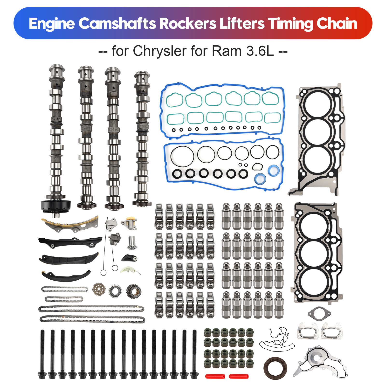 2013-2016 Dodge Ram 1500 3.6L V6 Engine Camshafts Rockers Lifters Timing Chain 5184377AG 5184378AG Generic 2013-2016 Dodge Ram 1500 3.6L V6 Engine Camshafts Rockers Lifters Timing Chain 5184377AG 5184378AG Generic
