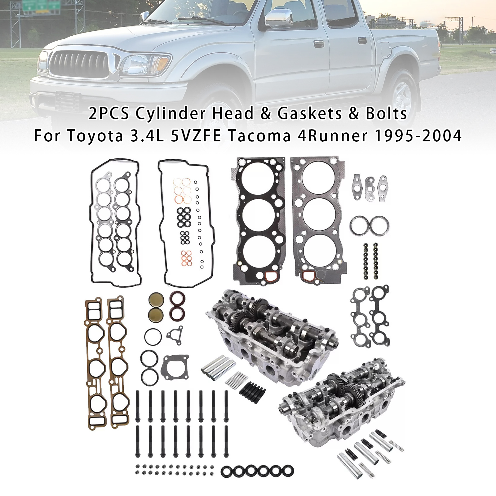 2000-2004 TOYOTA TUNDRA 3.4L 2PCS Cylinder Head & Gaskets & Bolts 11101-69136 Generic