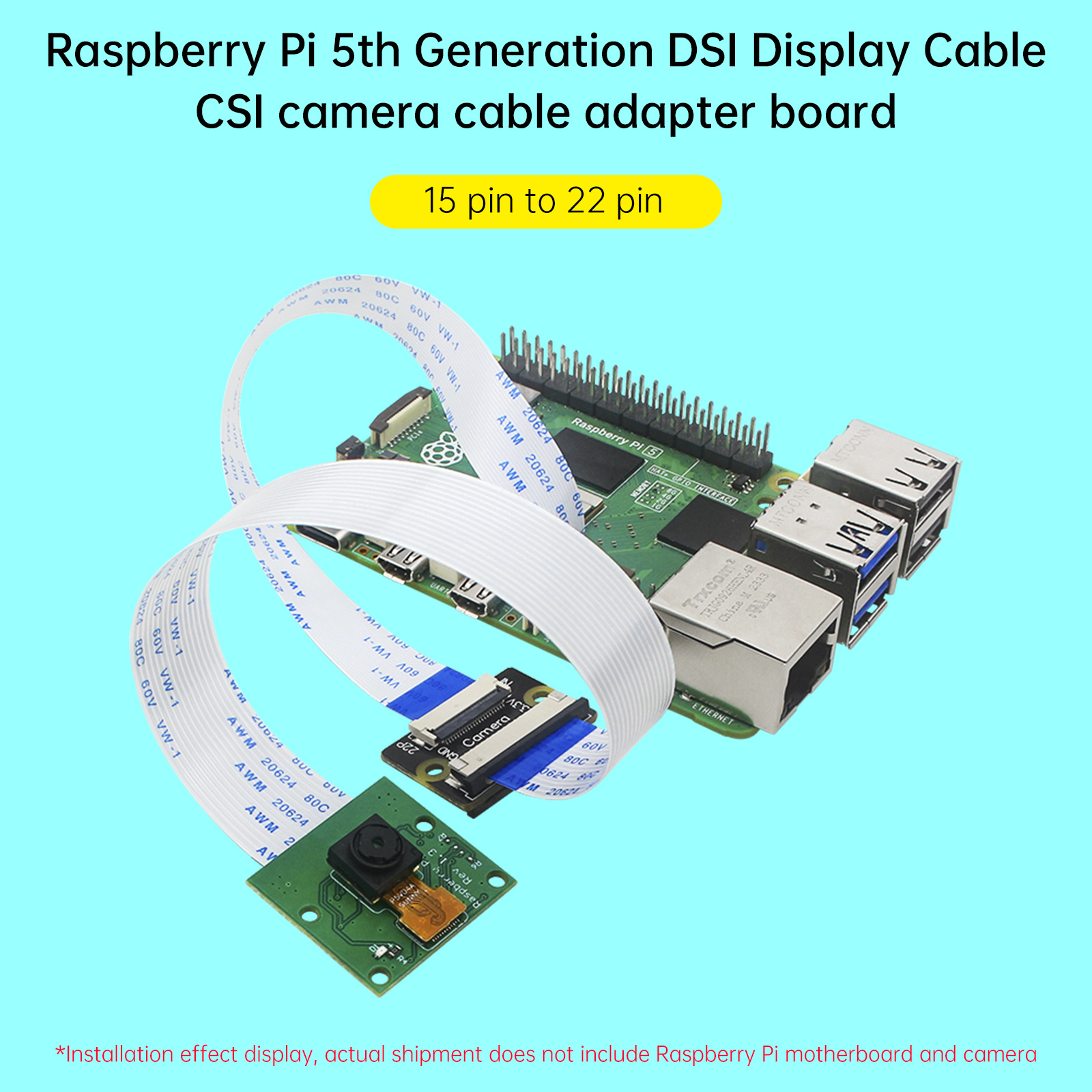 Raspberry Pi 5th Zero DSI Display CSI Camera Cable Adapter Board 15pin to 22pin
