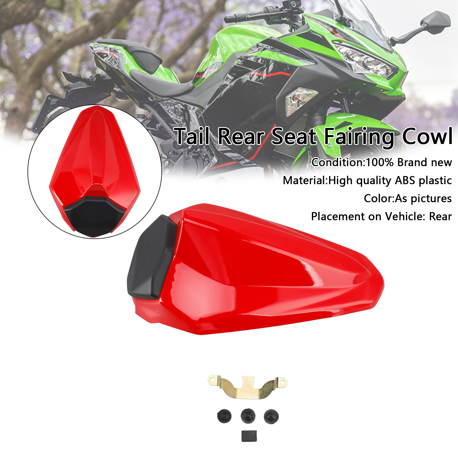 2018-2024 Kawasaki Ninja 400 Racing Tail Rear Seat Fairing Cowl Red Generic 2018-2024 Kawasaki Ninja 400 Racing Tail Rear Seat Fairing Cowl Red Generic