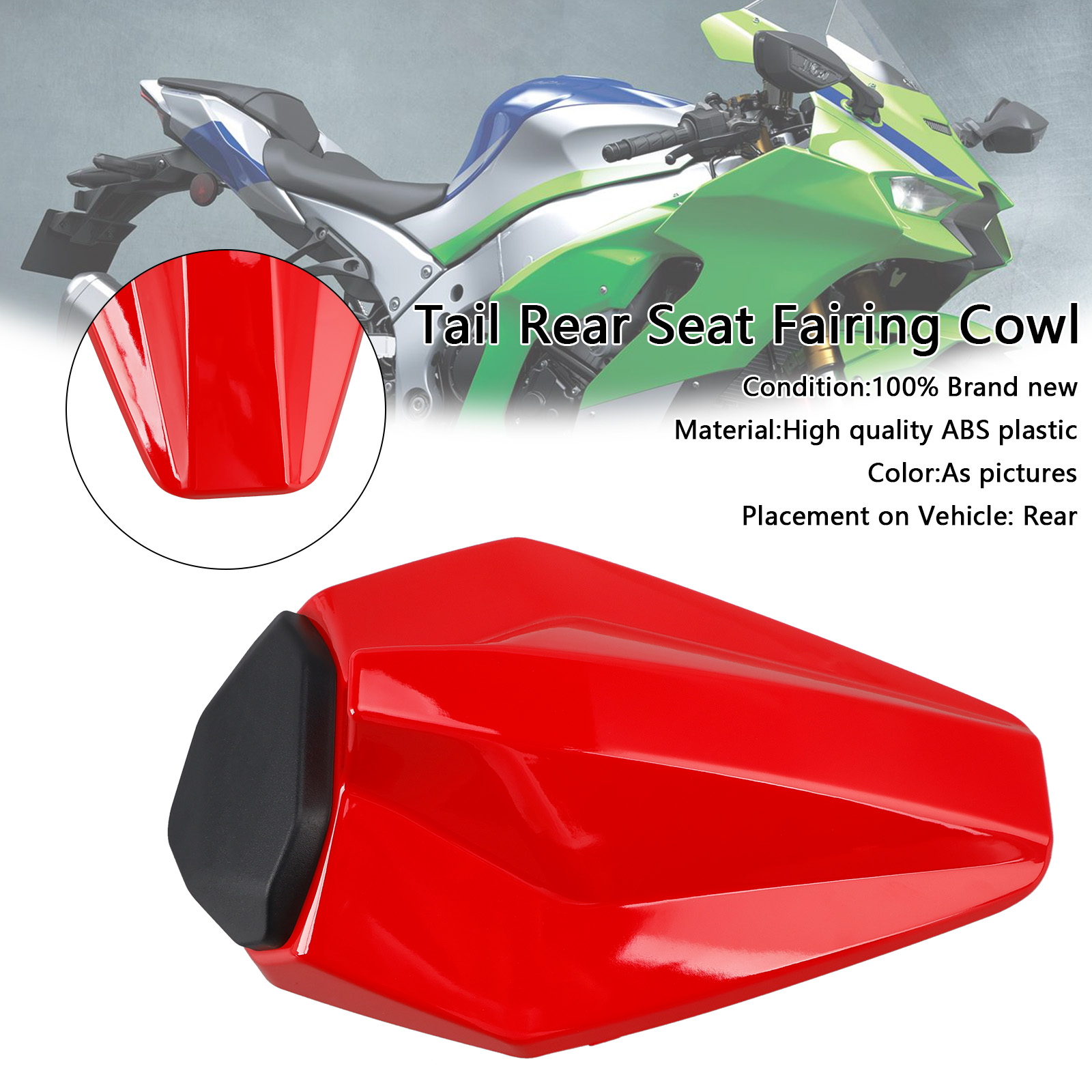 2016-2025 Kawasaki Ninja ZX-10R Tail Rear Seat Fairing Cowl Red Generic 2016-2025 Kawasaki Ninja ZX-10R Tail Rear Seat Fairing Cowl Red Generic