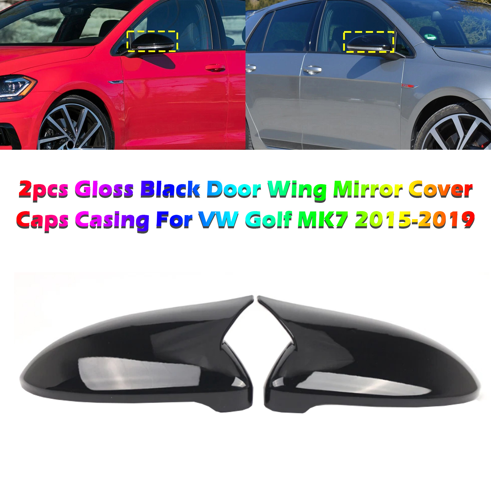 2015-2019 MK7 VW Golf /GTI /Golf R/ E-Golf 2pcs Door Wing Mirror Cover Caps Casing Gloss Black Generic 2015-2019 MK7 VW Golf /GTI /Golf R/ E-Golf 2pcs Door Wing Mirror Cover Caps Casing Gloss Black Generic