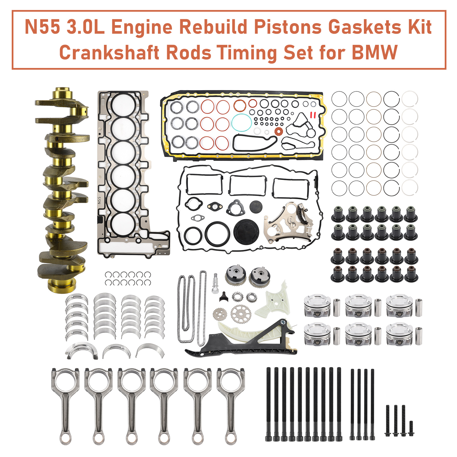 2009-2019 BMW 3.0L Engine Rebuild Pistons Gaskets Kit Crankshaft Rods Timing N55 Generic 2009-2019 BMW 3.0L Engine Rebuild Pistons Gaskets Kit Crankshaft Rods Timing N55 Generic