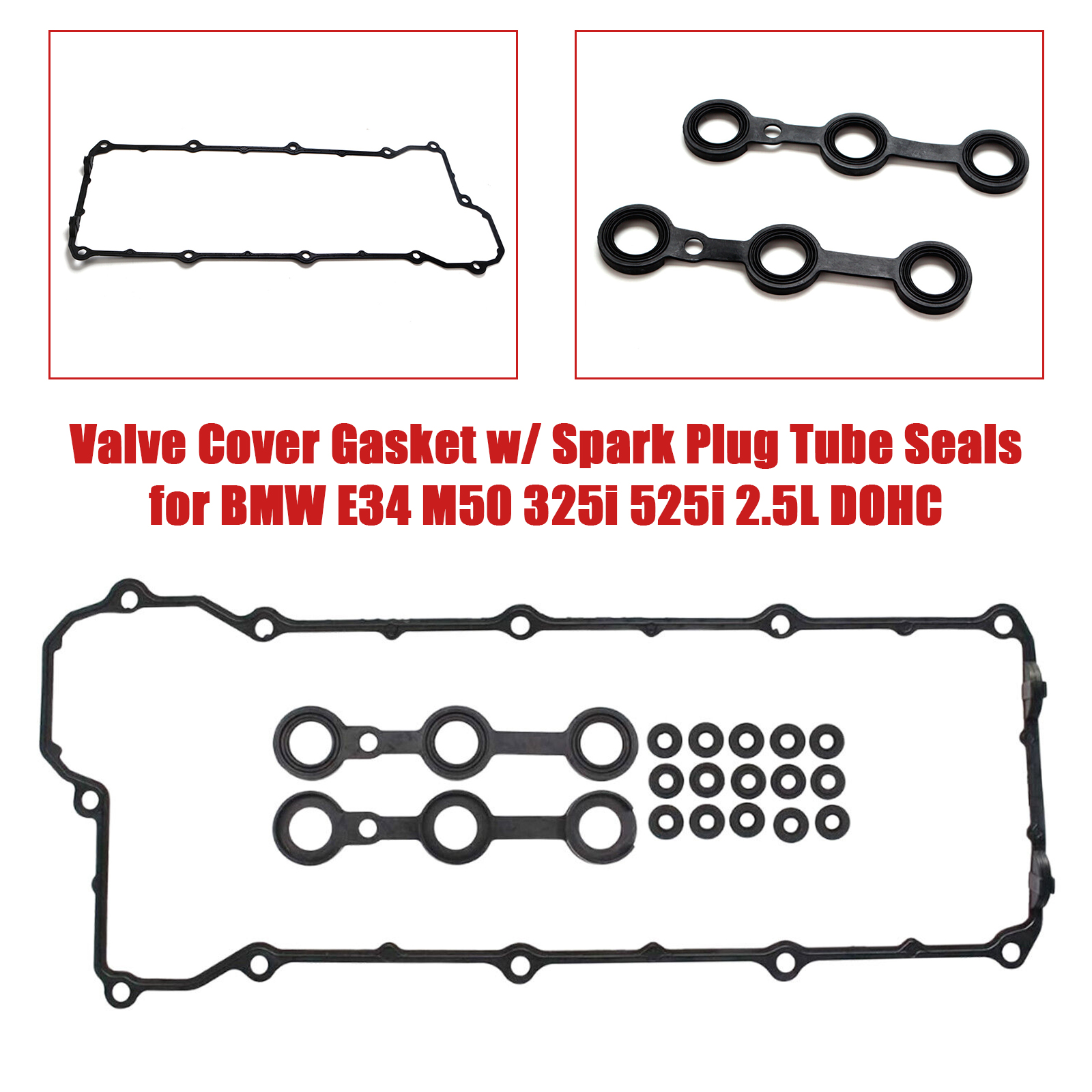 1992-1995 325is E36 M50B25 2.5L Valve Cover Gasket w/ Spark Plug Tube Seals 11121738701 Generic 1992-1995 325is E36 M50B25 2.5L Valve Cover Gasket w/ Spark Plug Tube Seals 11121738701 Generic