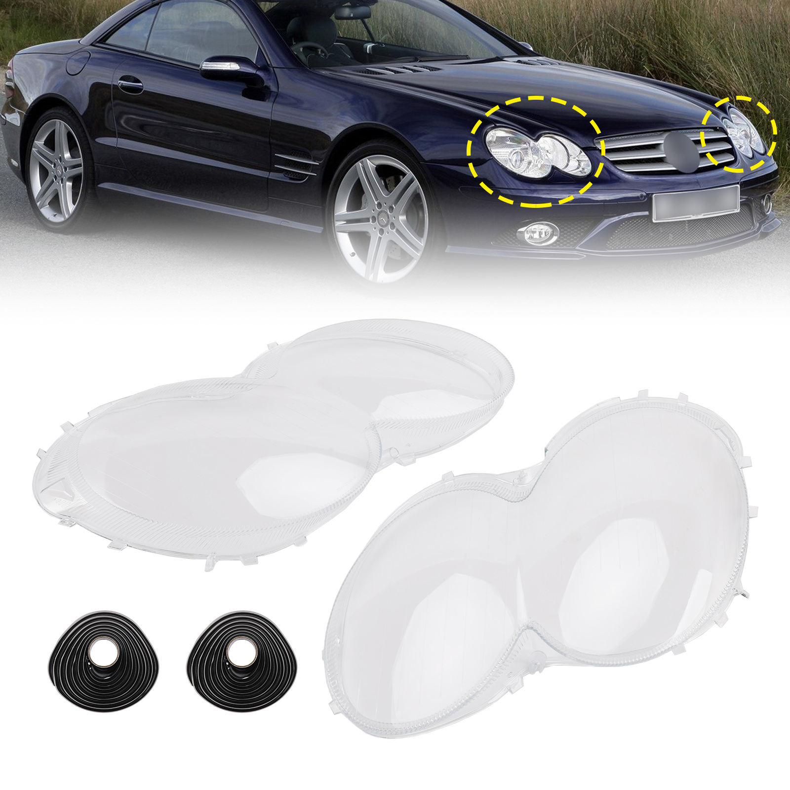 2003-2008 Mercedes Benz W230/R230 SL500 SL600 2Pcs Headlight Shell Lens Cover+Glue Generic 2003-2008 Mercedes Benz W230/R230 SL500 SL600 2Pcs Headlight Shell Lens Cover+Glue Generic
