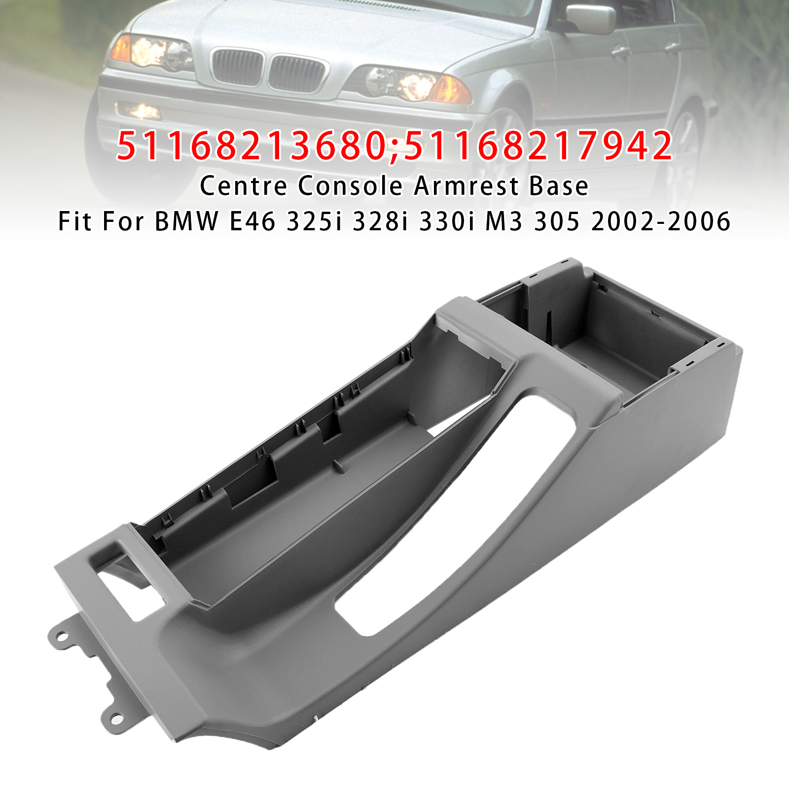 2002-2006 BMW E46 325i 328i 330i M3 305 Centre Console Armrest Trim Base Grey Generic