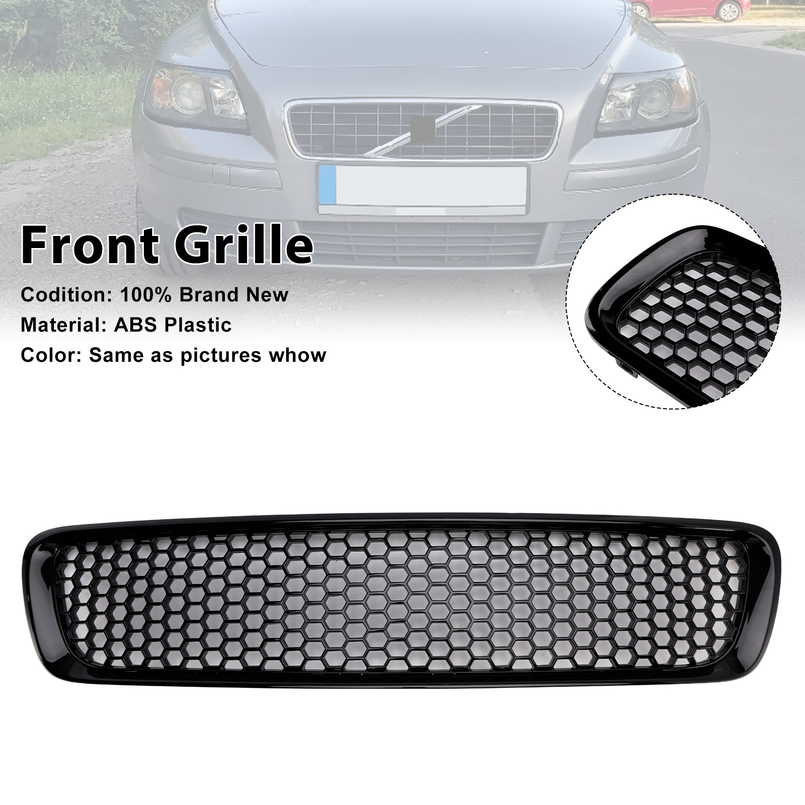 2004-2007 VOLVO S40 V50 Pre-Facelift Front Grille without letter Gloss Black Generic