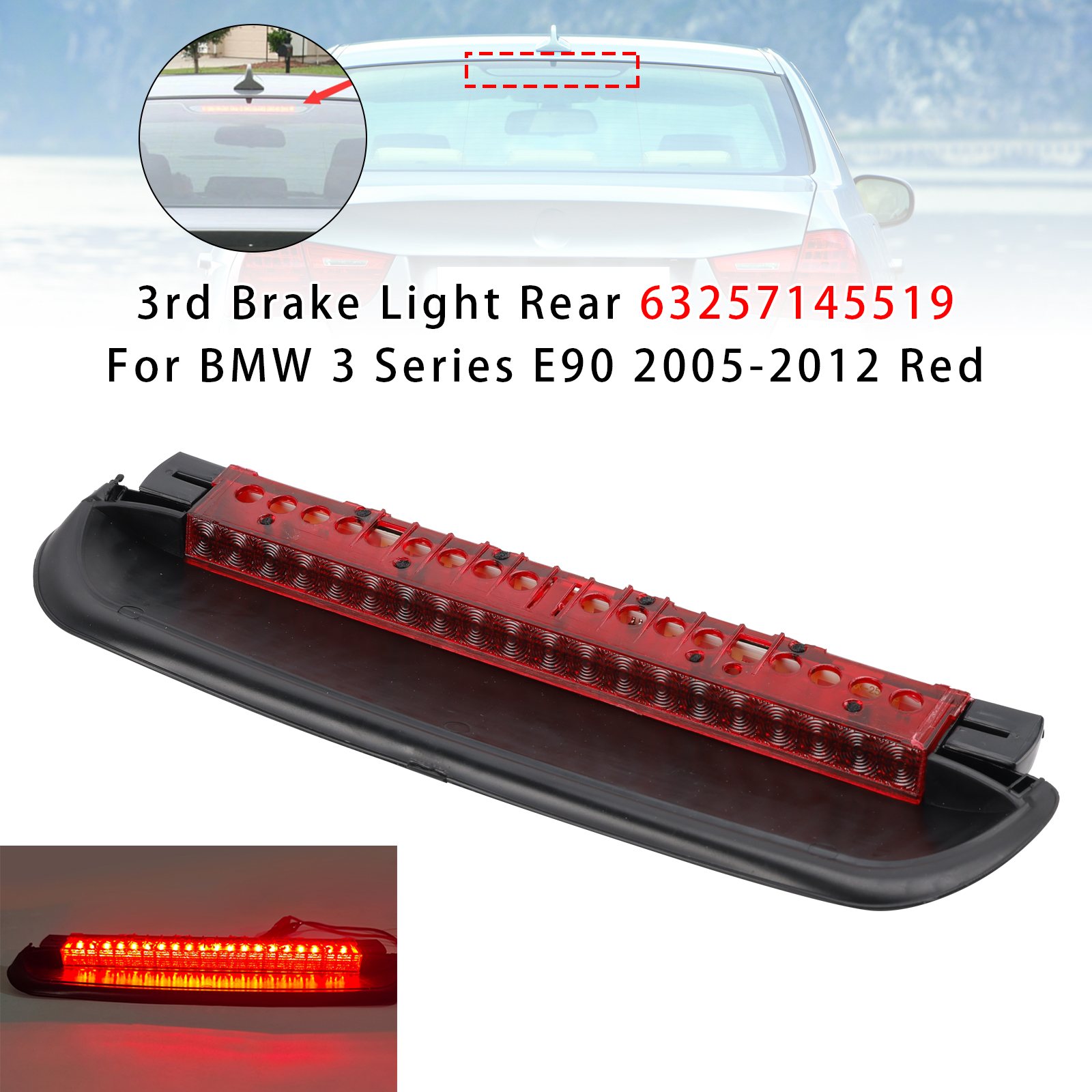 2006-2013 BMW 3 Series Coupe E92 3rd Brake Light Rear 63257145519 Black and Red Generic 2006-2013 BMW 3 Series Coupe E92 3rd Brake Light Rear 63257145519 Black and Red Generic