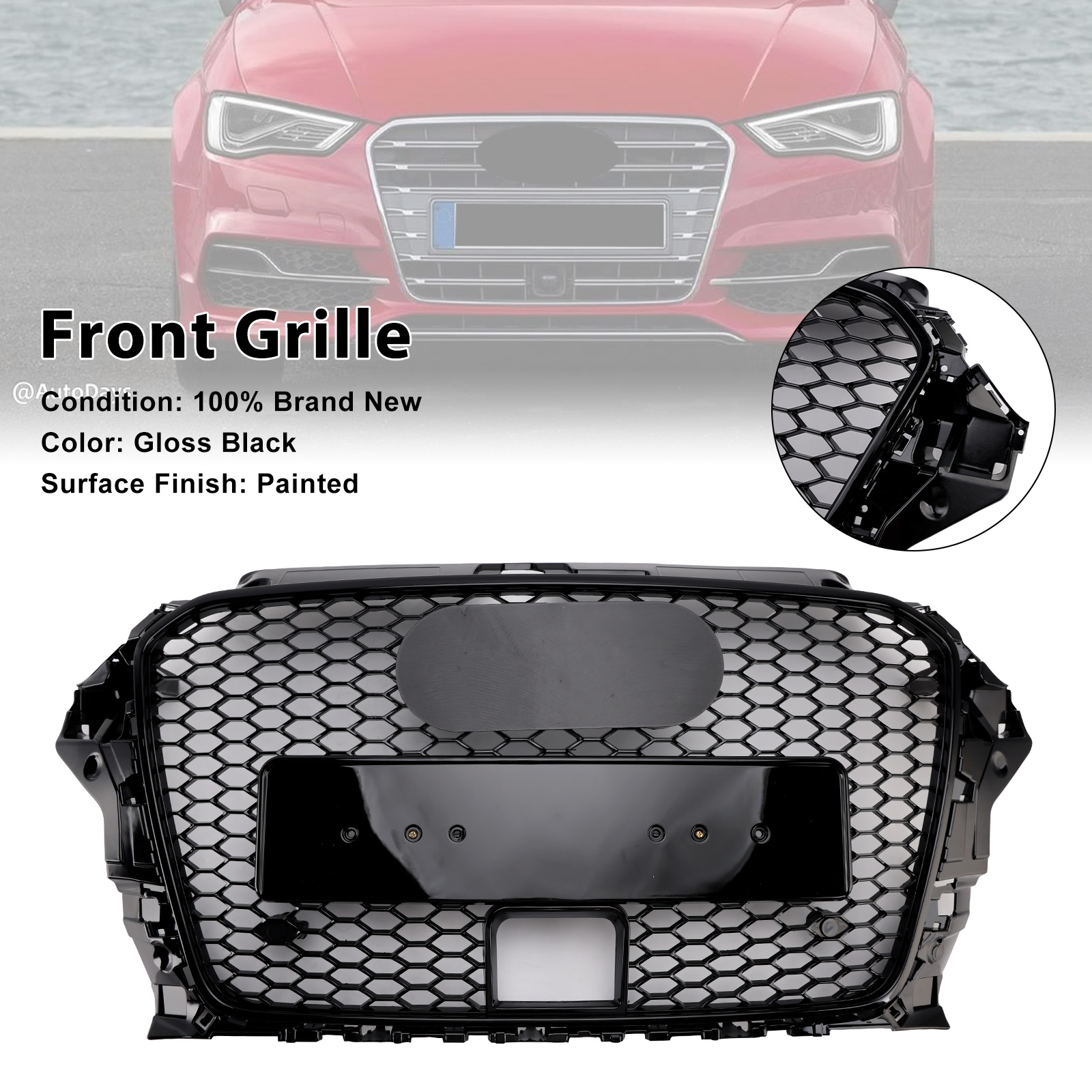 2013-2016 Audi A3 8V1/ Sline/ S3 With ACC RS3 Style Front Bumper Grille Gloss Black Generic 2013-2016 Audi A3 8V1/ Sline/ S3 With ACC RS3 Style Front Bumper Grille Gloss Black Generic