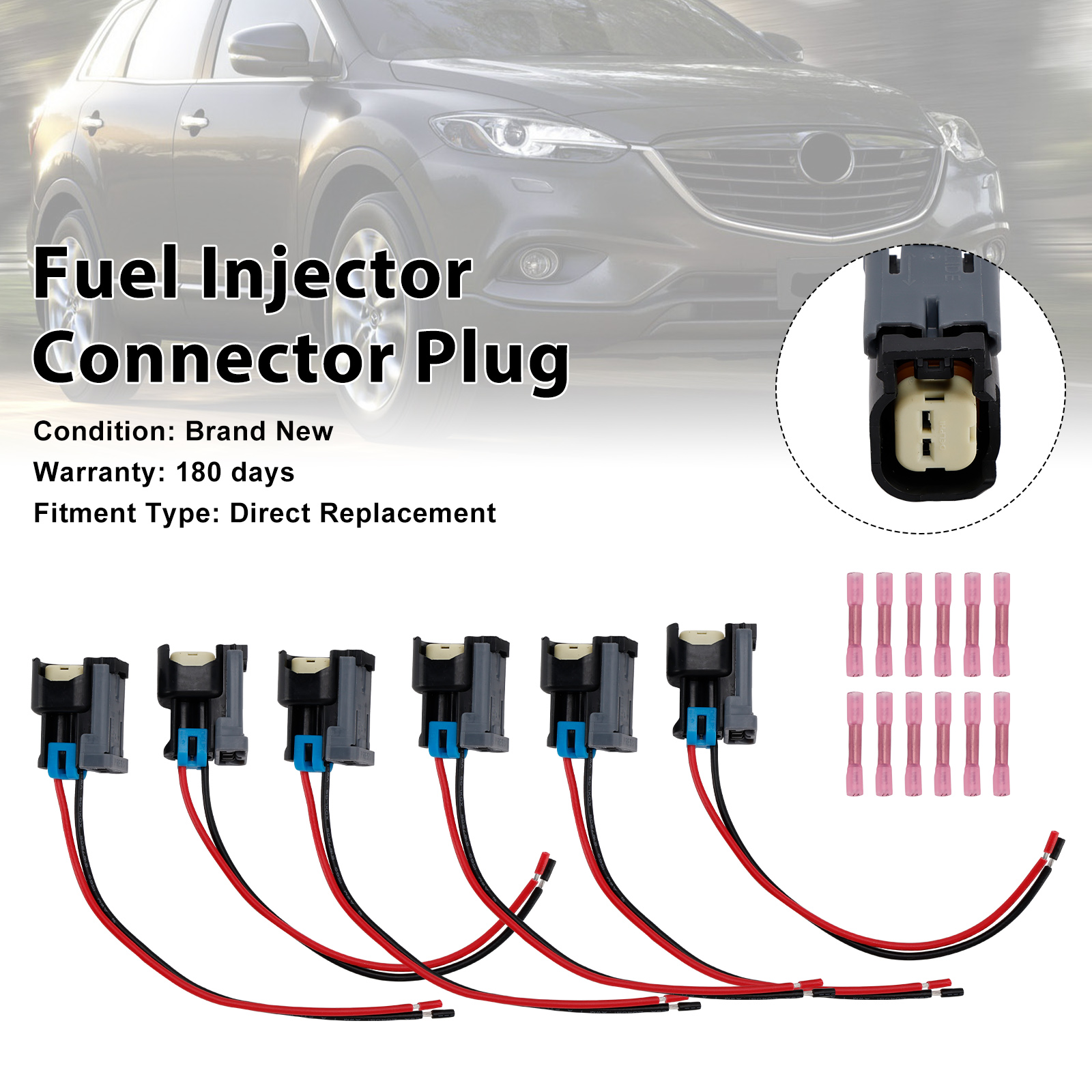 6PCS Fuel Injector Connector Pigtail Plug Wiring Harness Fit Ford Fit Chevy 6PCS Fuel Injector Connector Pigtail Plug Wiring Harness Fit Ford Fit Chevy