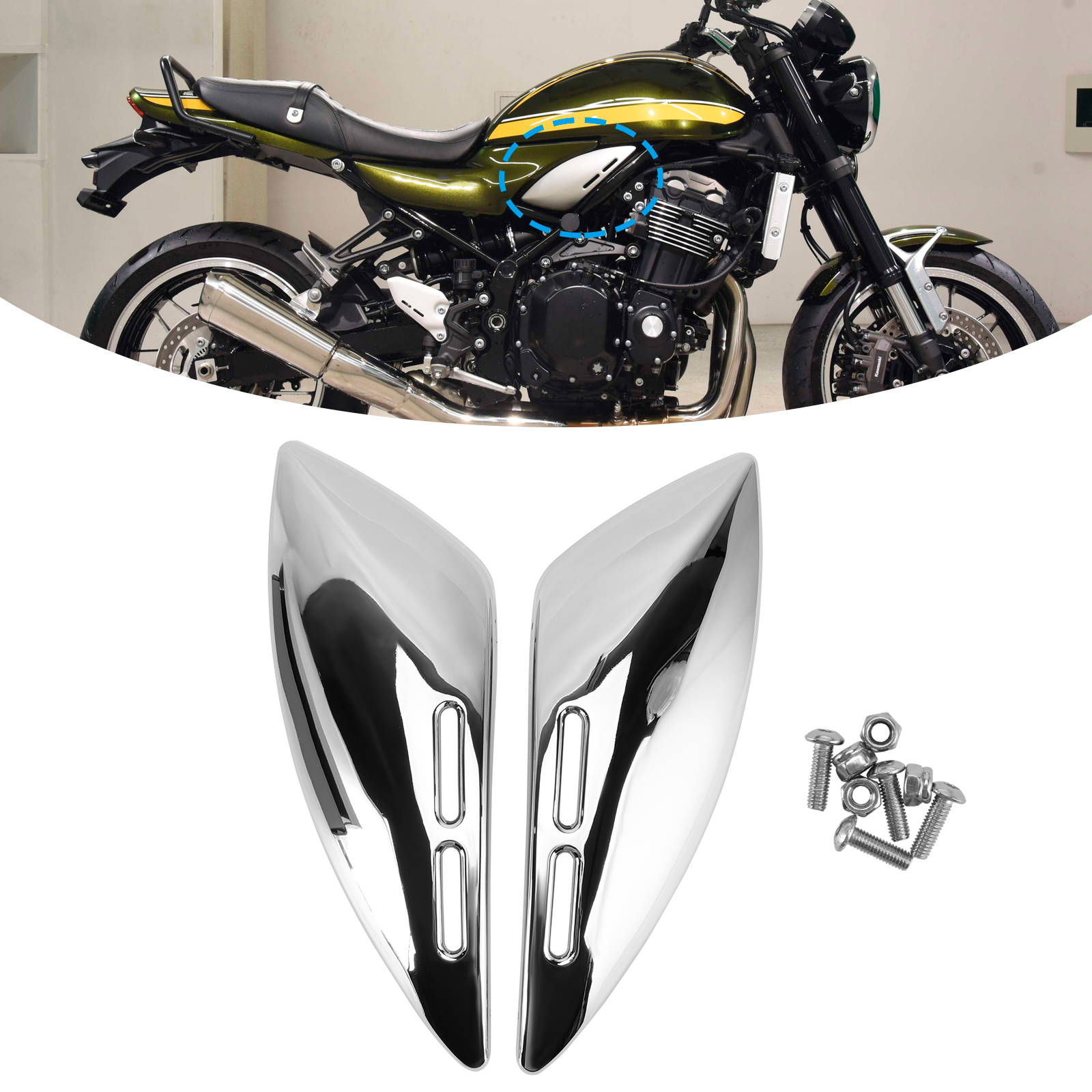 2018-2024 Kawasaki Z900RS Tank Side Panel Cover Fairing Chrome Generic 2018-2024 Kawasaki Z900RS Tank Side Panel Cover Fairing Chrome Generic