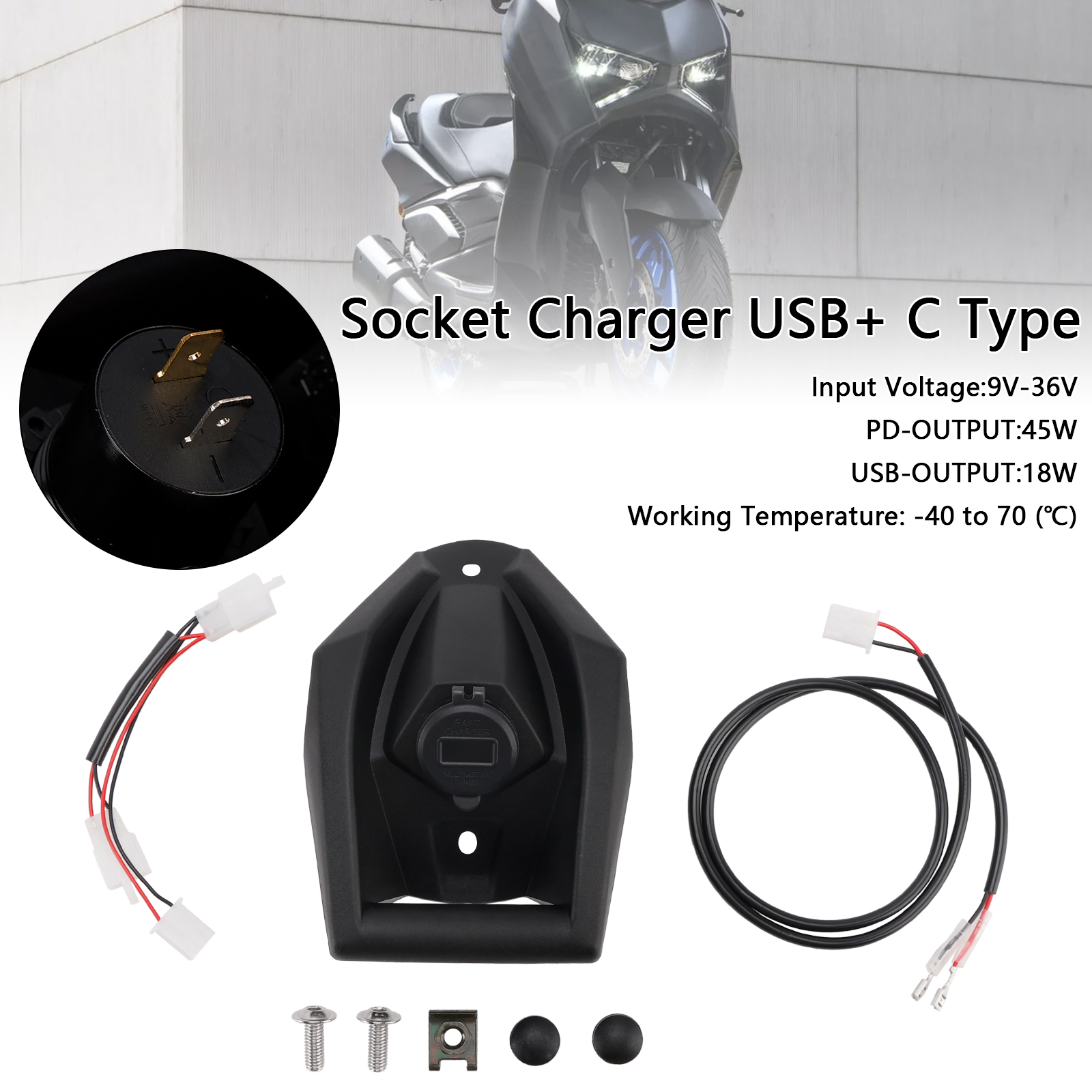 2017-2024 Yamaha X-MAX 300 Socket Charger USB+ C Type Black Generic 2017-2024 Yamaha X-MAX 300 Socket Charger USB+ C Type Black Generic