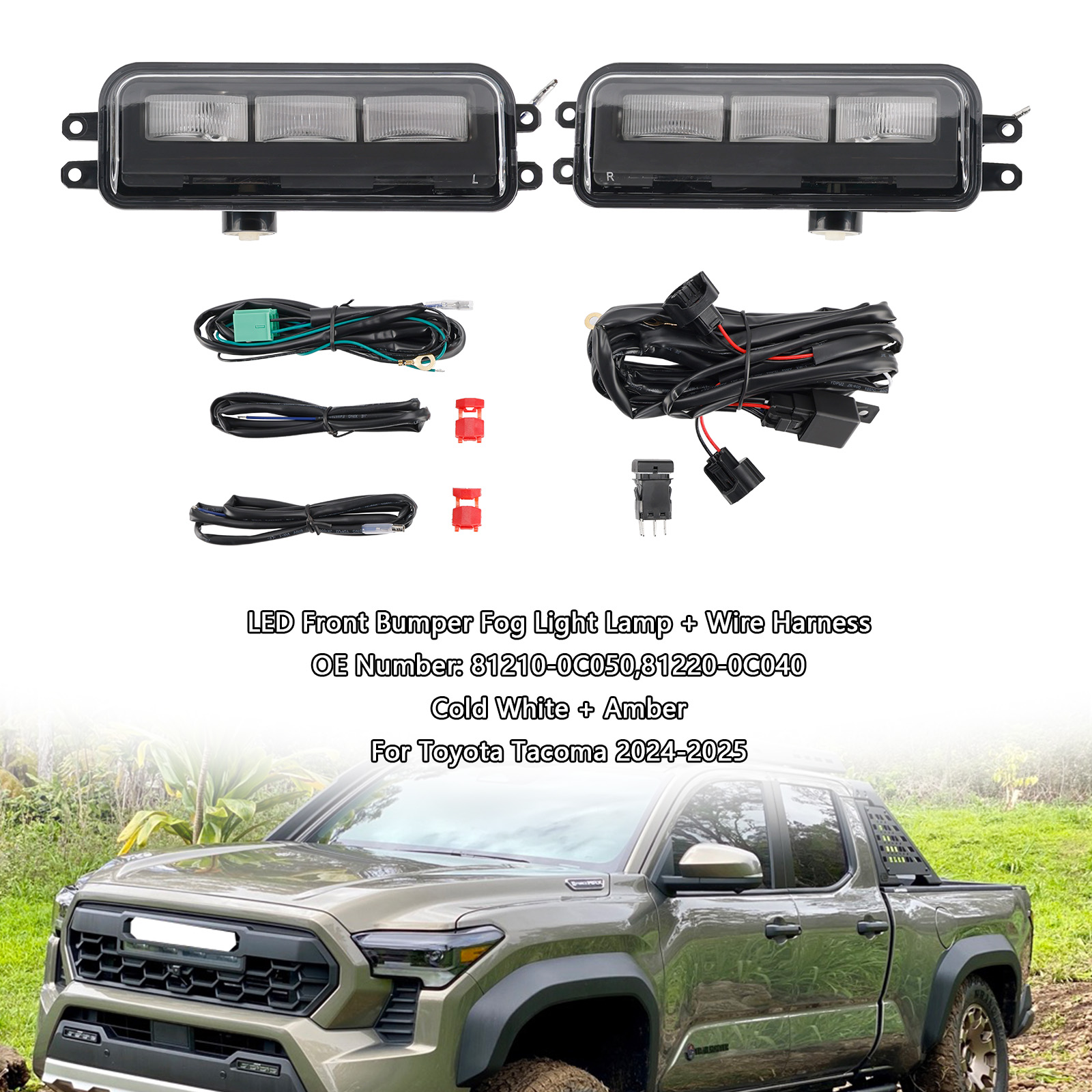 2024-2025 Toyota Tacoma LED Front Bumper Fog Light Lamp + Wire Harness 81210-0C050 Generic 2024-2025 Toyota Tacoma LED Front Bumper Fog Light Lamp + Wire Harness 81210-0C050 Generic