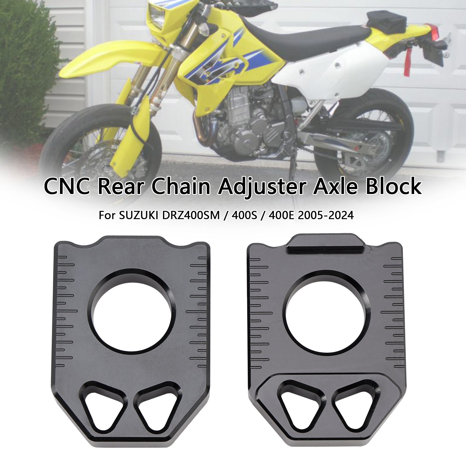 2005-2024 SUZUKI DRZ400SM/ 400S/ 400E CNC Rear Chain Adjuster Axle Block Black Generic 2005-2024 SUZUKI DRZ400SM/ 400S/ 400E CNC Rear Chain Adjuster Axle Block Black Generic