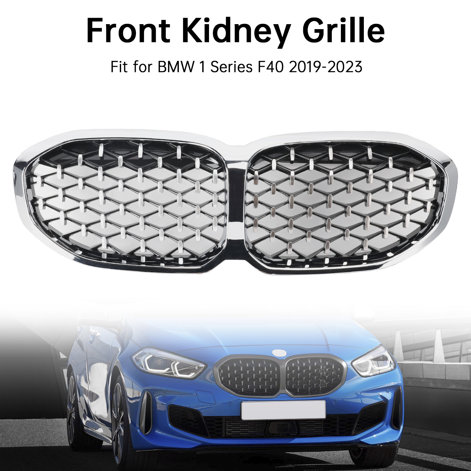 2019-2023 BMW 1 Series F40 Front Kidney Grille Silver Diamond Generic 2019-2023 BMW 1 Series F40 Front Kidney Grille Silver Diamond Generic