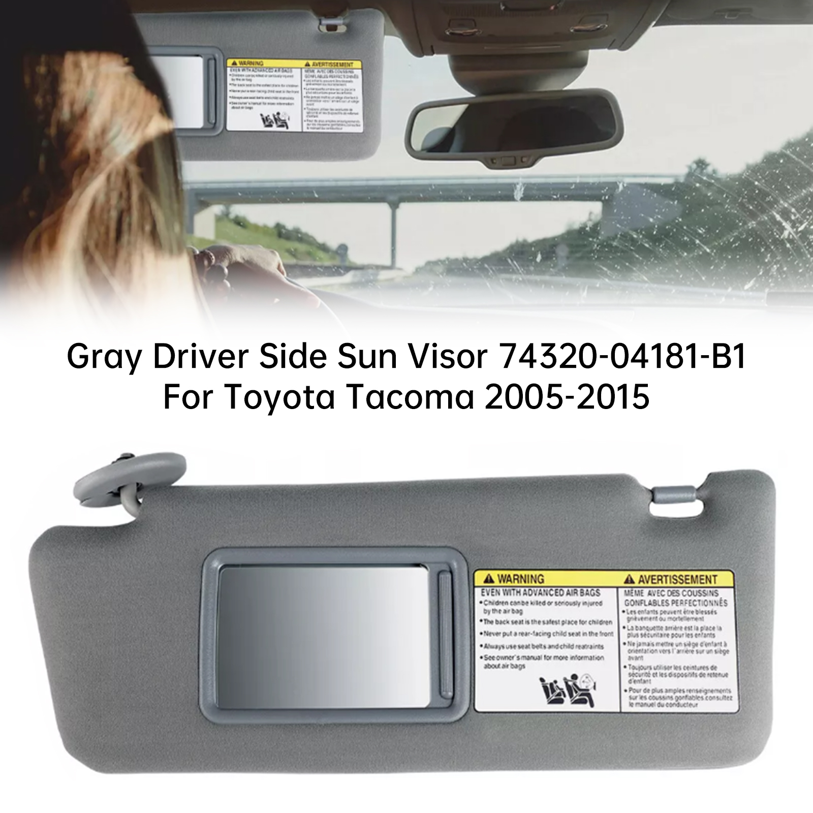 2005-2015 Toyota Tacoma Left Side Sun Visor 74320-04181-B1 Gray Generic 2005-2015 Toyota Tacoma Left Side Sun Visor 74320-04181-B1 Gray Generic