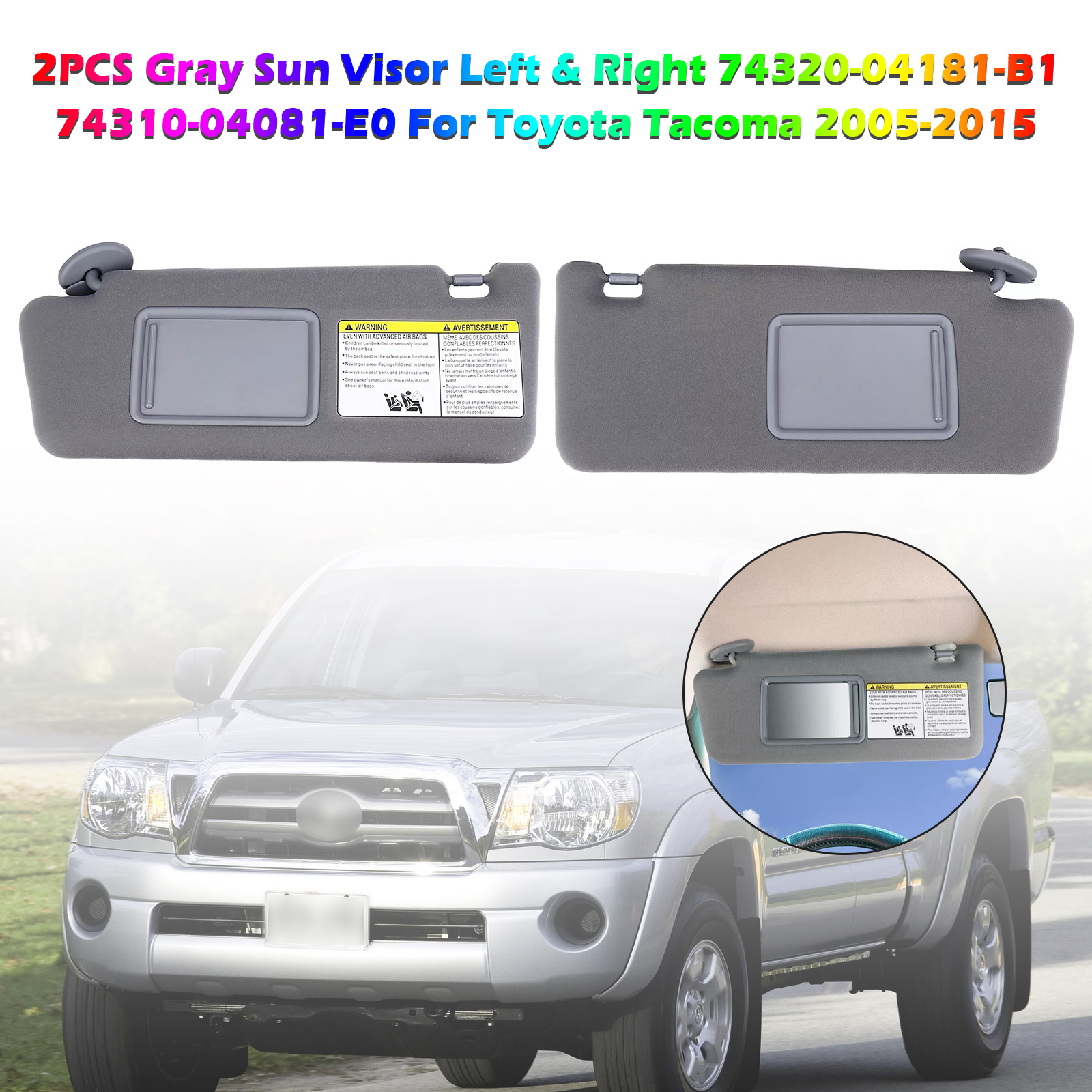 2005-2015 Toyota Tacoma Left+Right Side Sun Visor 74320-04181-B1 Gray Generic 2005-2015 Toyota Tacoma Left+Right Side Sun Visor 74320-04181-B1 Gray Generic
