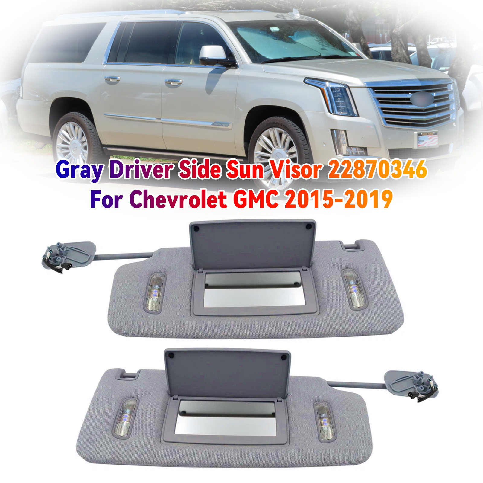 2015-2019 GMC Yukon/XL 2PCS Gray Sun Visor Left & Right 22870346 23459643 Generic