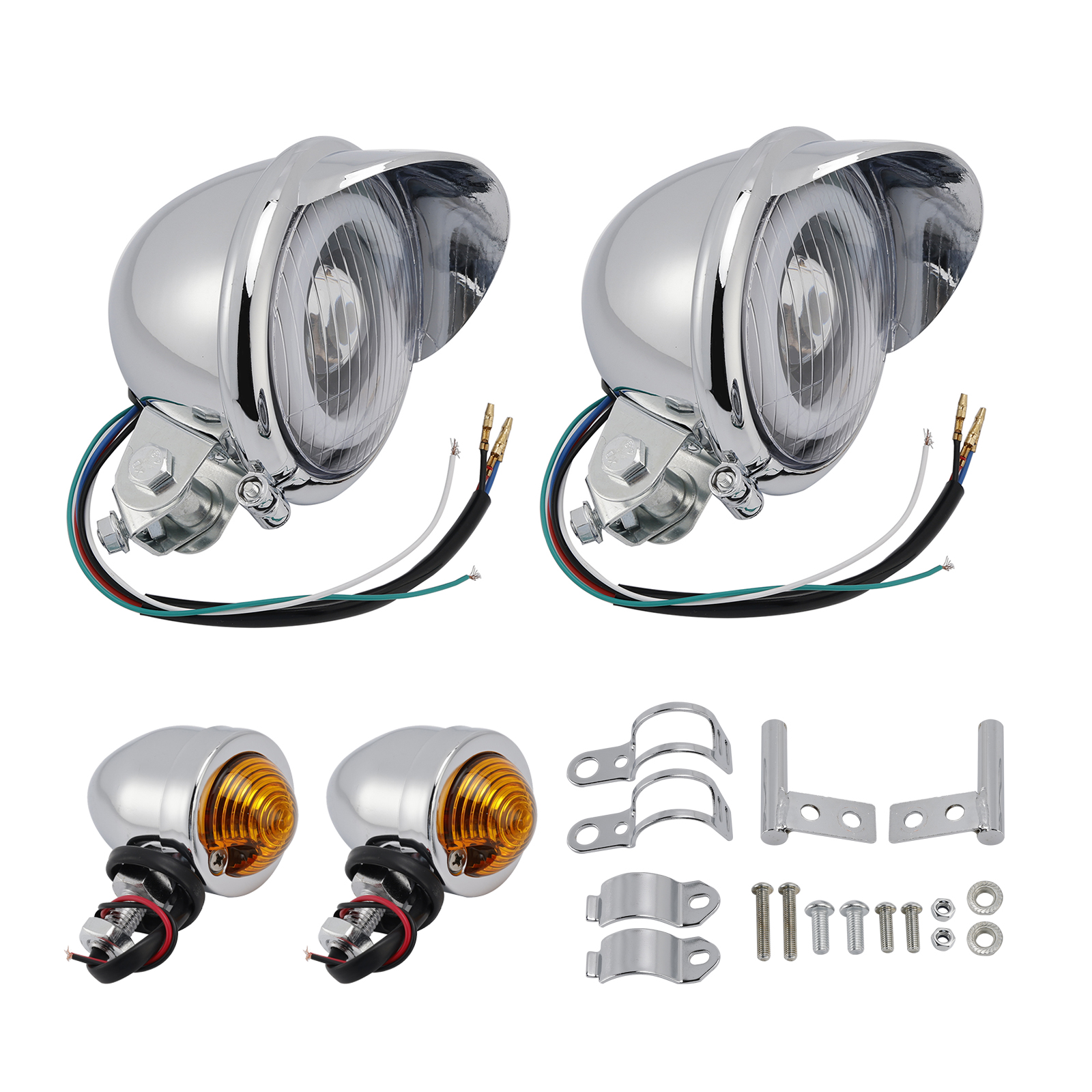 Motorcycle Beam Headlight Fog Lamp Custom Chrome #D17 For Racer Bobber Chopper