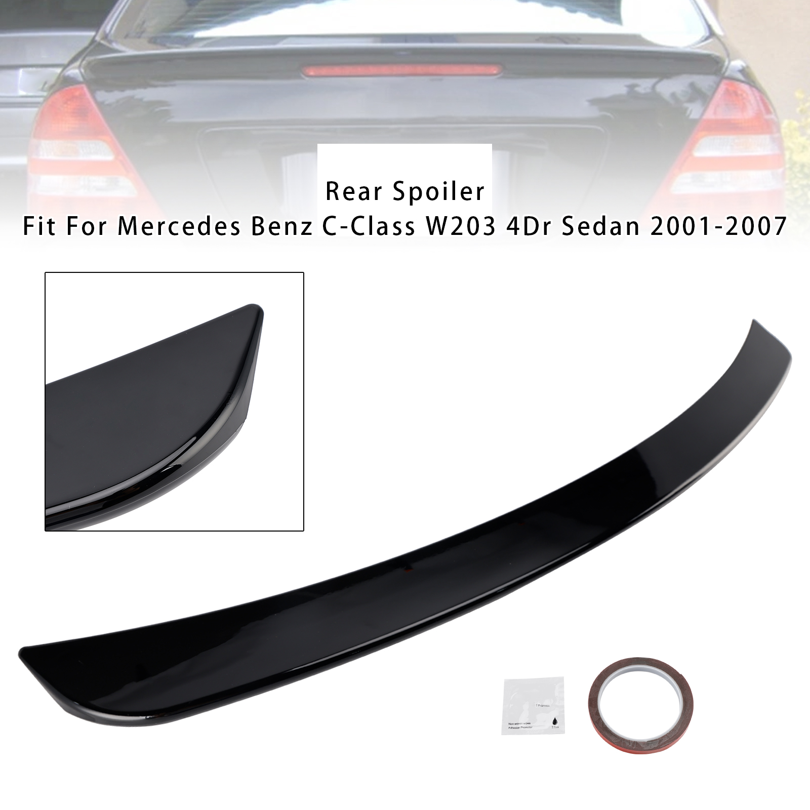 2001-2007 Mercedes Benz C-Class W203 4Dr Sedan Rear Spoiler Gloss Black Generic 2001-2007 Mercedes Benz C-Class W203 4Dr Sedan Rear Spoiler Gloss Black Generic