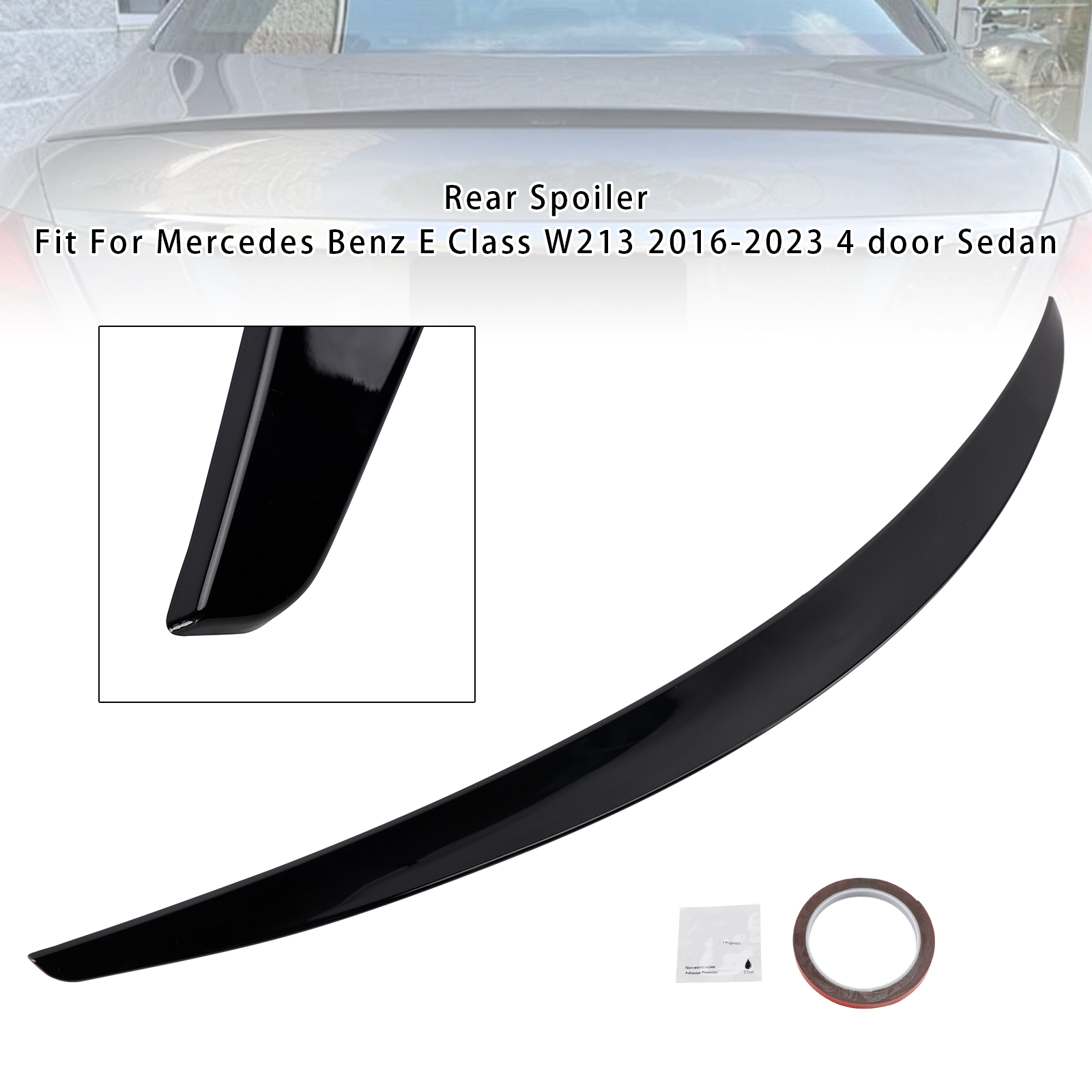2016-2023 Mercedes Benz E Class W213 4 door Sedan Rear Spoiler Gloss Black Generic 2016-2023 Mercedes Benz E Class W213 4 door Sedan Rear Spoiler Gloss Black Generic