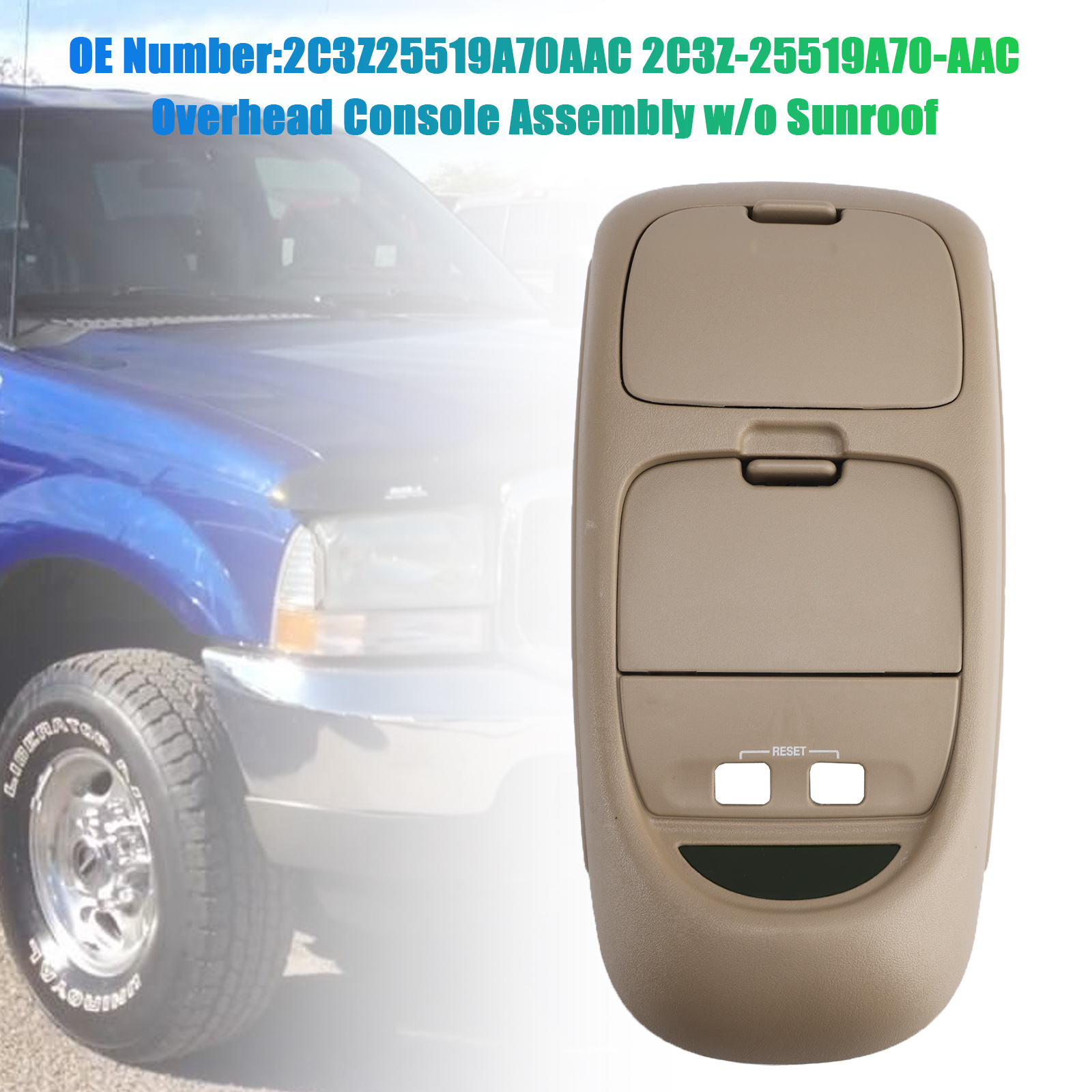 2002-2004 Ford F-250 F-350 F-450 F-550 Super Duty Overhead Console Assembly w/o Sunroof Tan/ Medium Parchment Generic 2002-2004 Ford F-250 F-350 F-450 F-550 Super Duty Overhead Console Assembly w/o Sunroof Tan/ Medium Parchment Generic