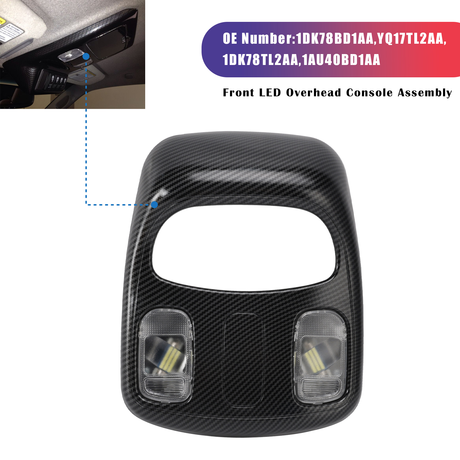 2003-2009 Dodge Ram 2500 Front LED Overhead Console Assembly 1DK78BD1AA Carbon Fibre Generic