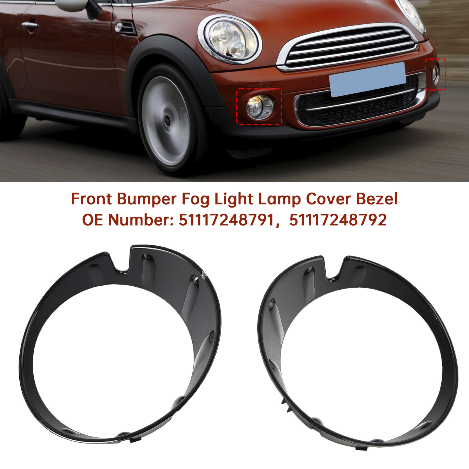 2011-2015 MINI Roadster R59 Pair Front Bumper Fog Light Lamp Cover Bezel 51117248791 51117248792 Generic