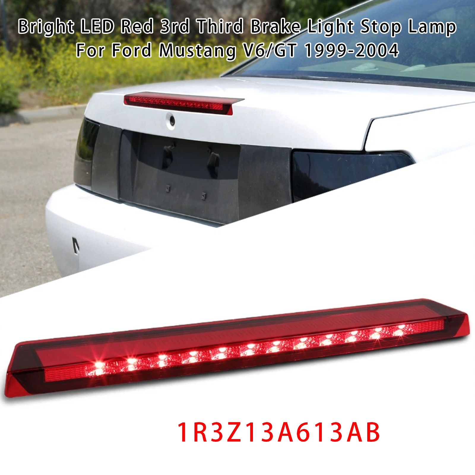 1999-2004 Ford Mustang V6/GT Bright LED Red 3rd Third Brake Light Stop Lamp 1R3Z13A613AB Red Generic