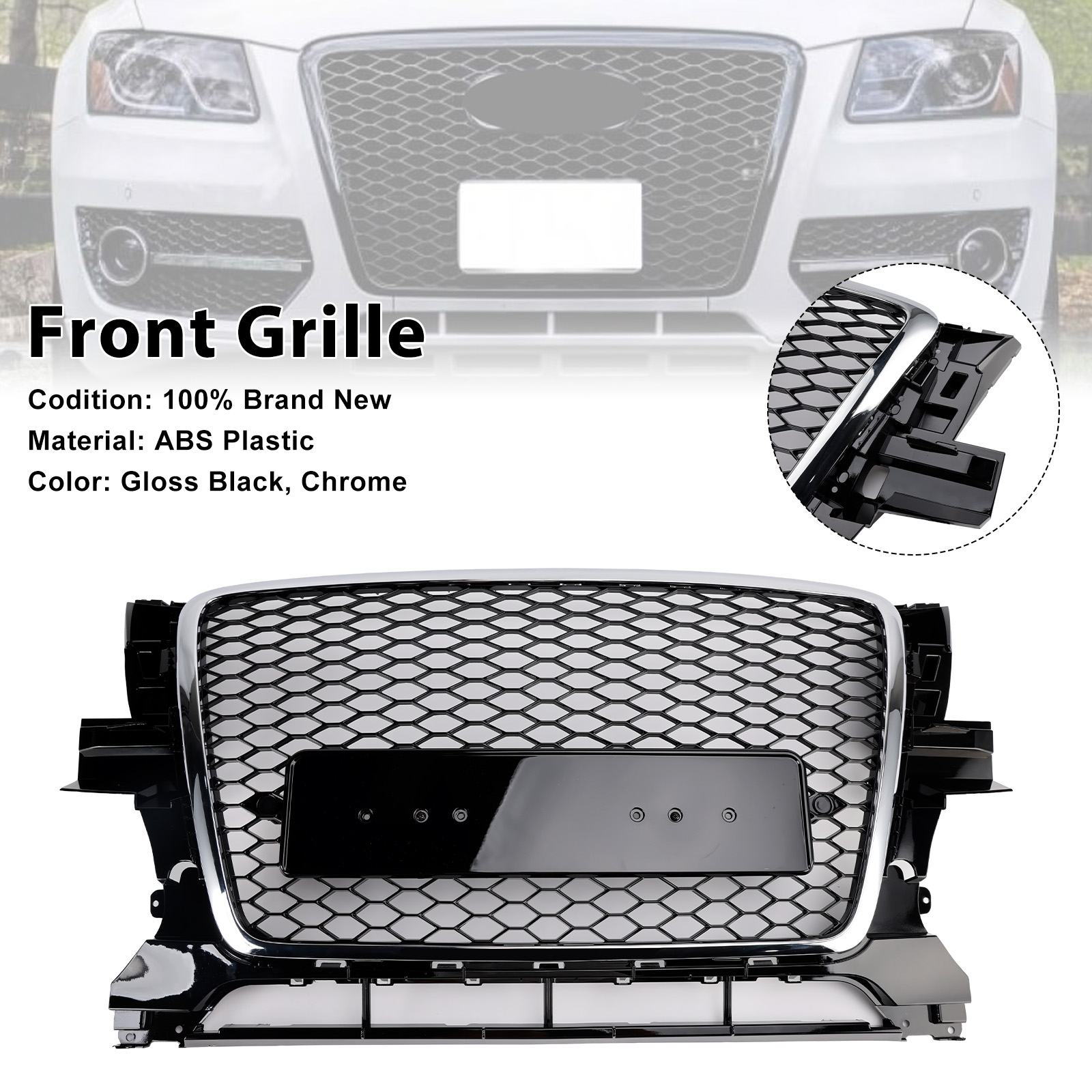 2009-2012 Audi Q5 SQ5 Front Bumper Grill Grille 8R0853651B Chrome/Black Generic