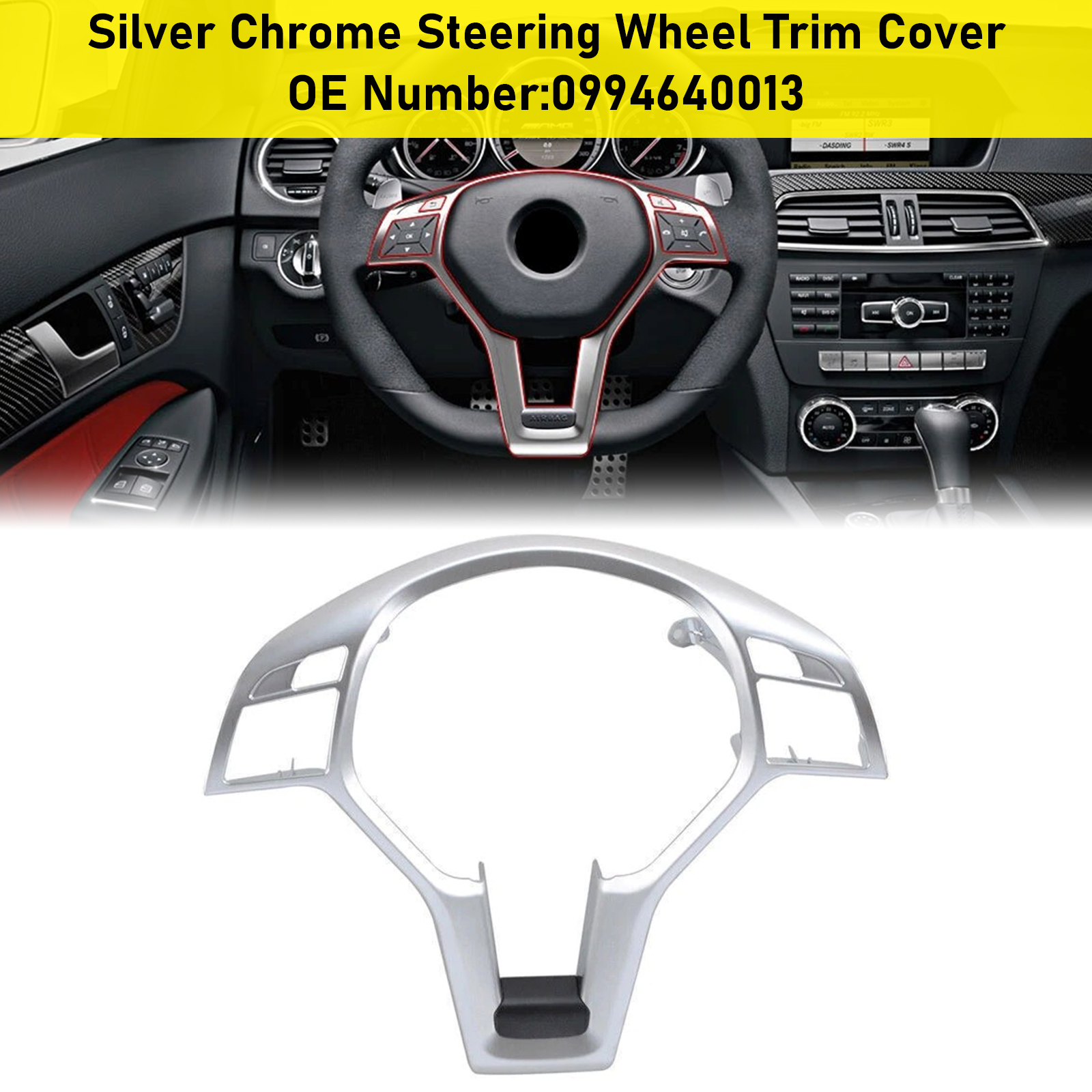 2011-2014 Mercedes C172 SLK-Class CLA-CLASS CLS-Class Steering Wheel Trim Cover Silver Chrome Generic