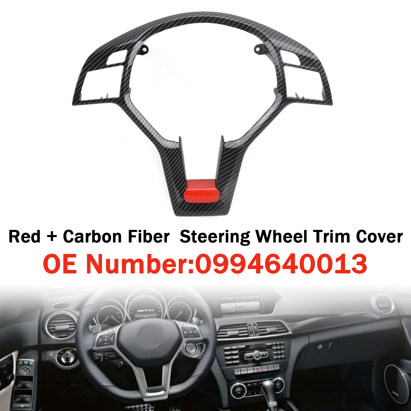 2012-2014 Mercedes-C-CLASS W204 C63 E-CLASS W212 E63 2012-201 Steering Wheel Trim Cover Carbon fiber Red Generic