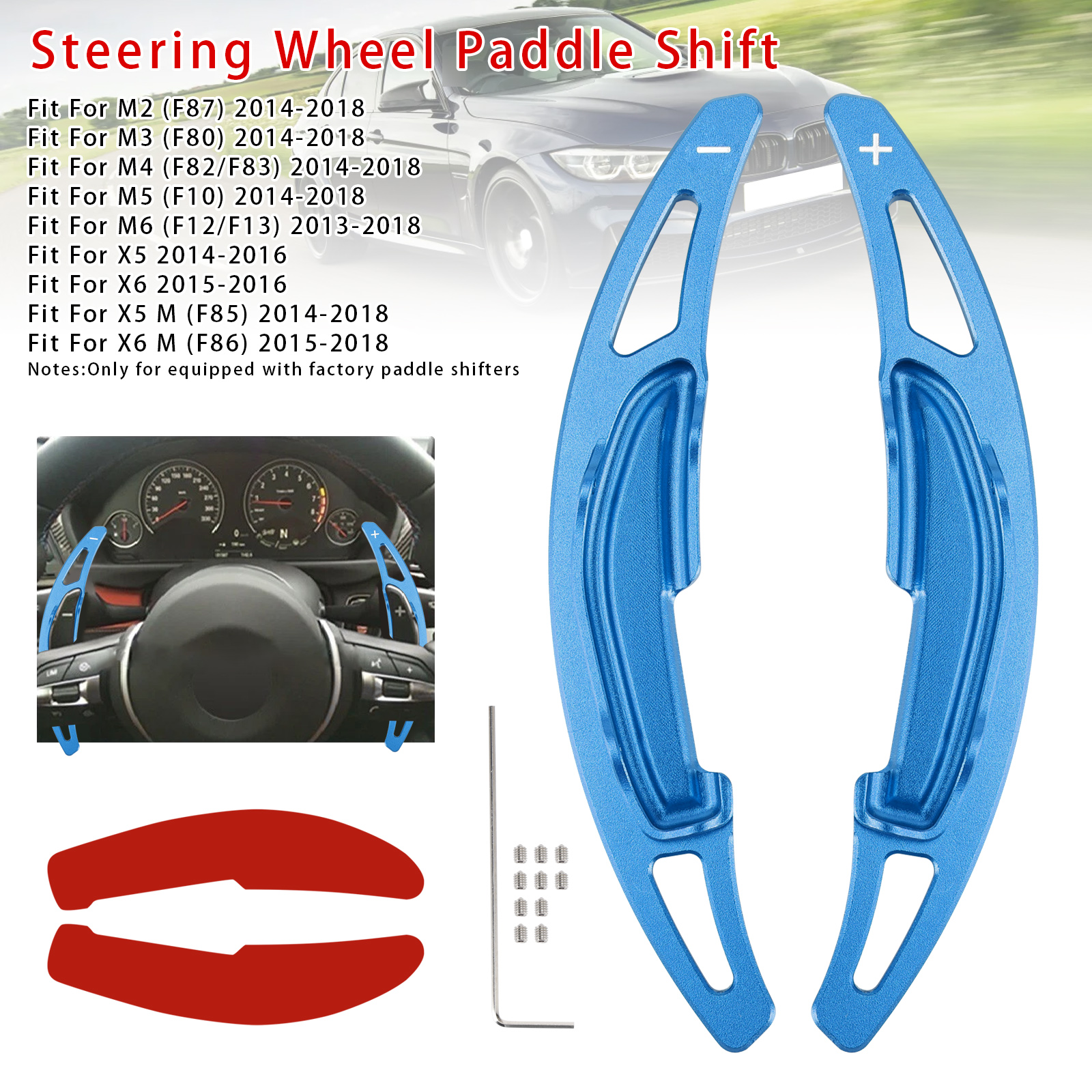 2014-2018 BMW X5 X6 X5M X6M Steering Wheel Paddle Shifter Extension Aluminium Blue Generic