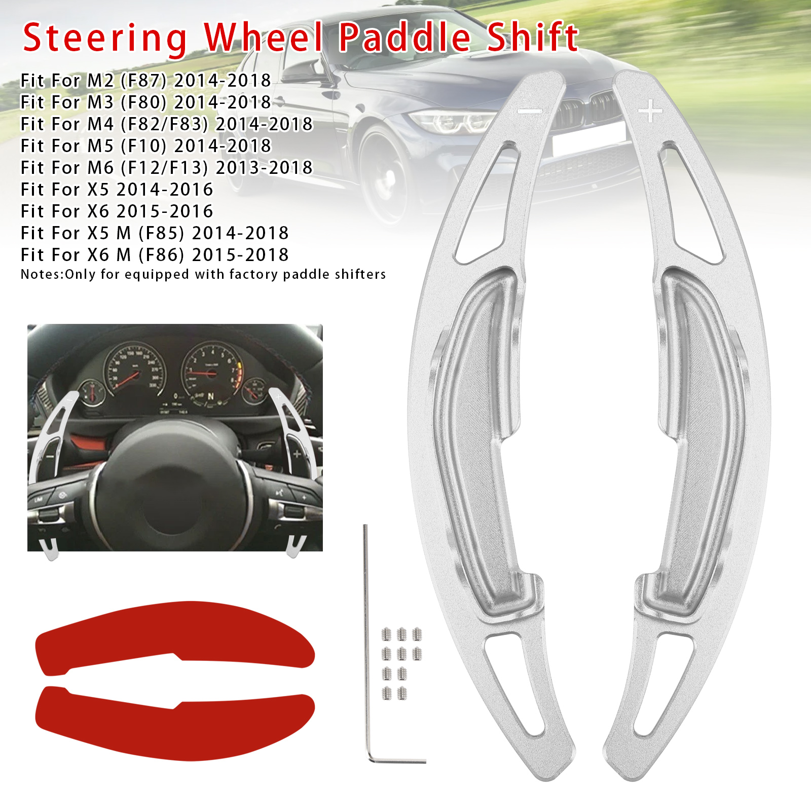 2013-2018 BMW M2 M3 M4 M5 M6 Steering Wheel Paddle Shifter Extension Aluminium Silver Generic