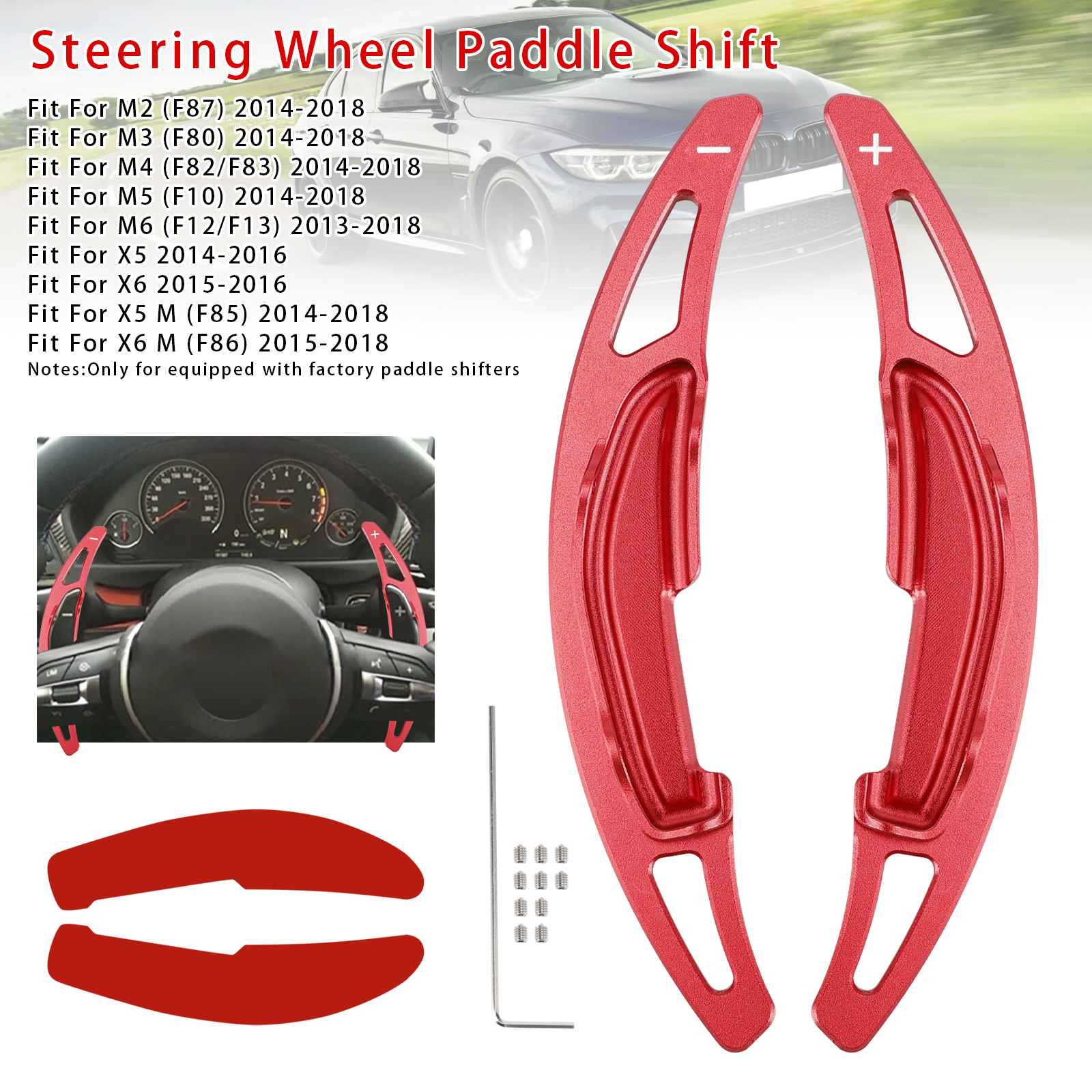 2013-2018 BMW M2 M3 M4 M5 M6 Steering Wheel Paddle Shifter Extension Aluminium Red Generic