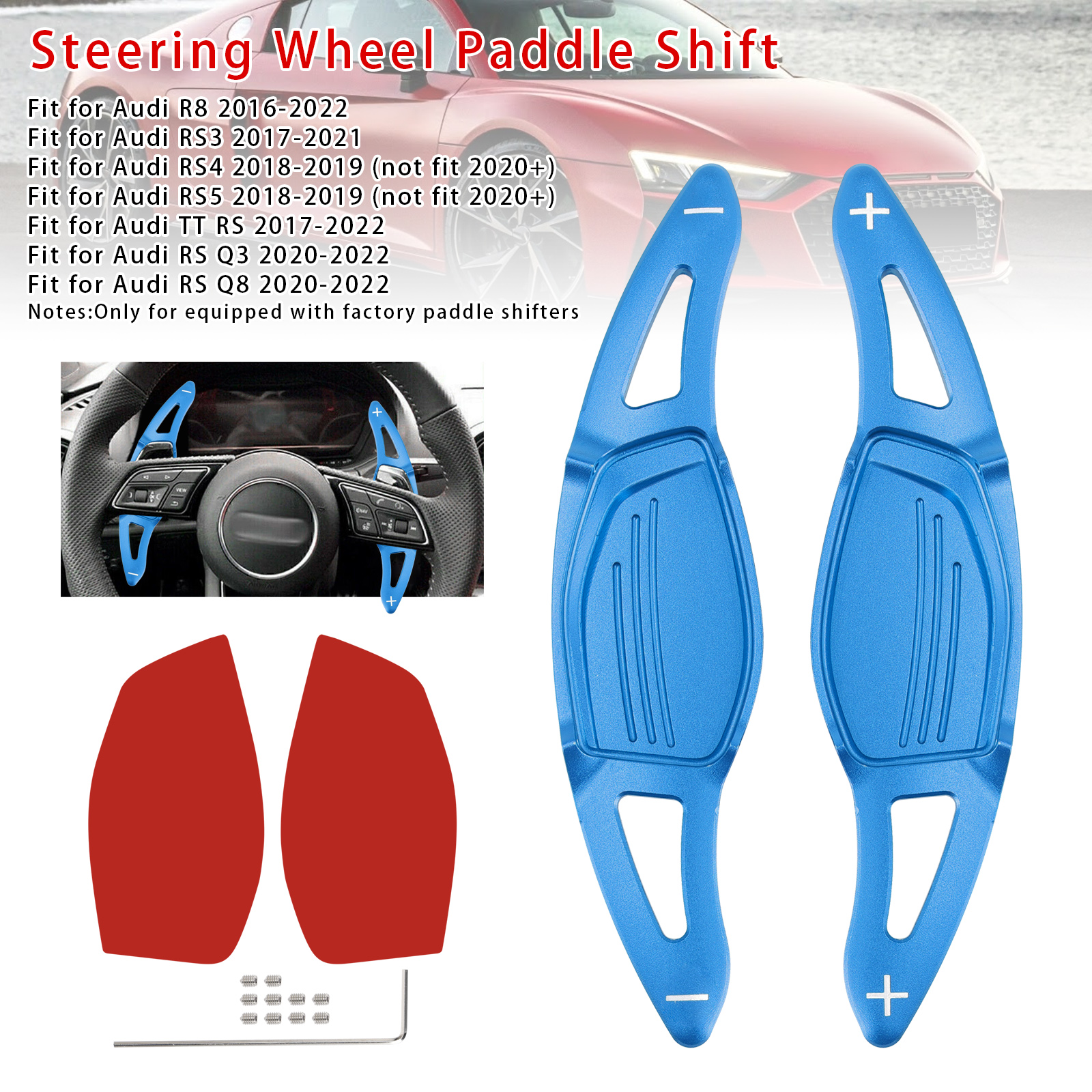 2016-2022 Audi R8 RS3 RS4 RS5 Steering Wheel Paddle Shifter Extension Aluminium Blue Generic