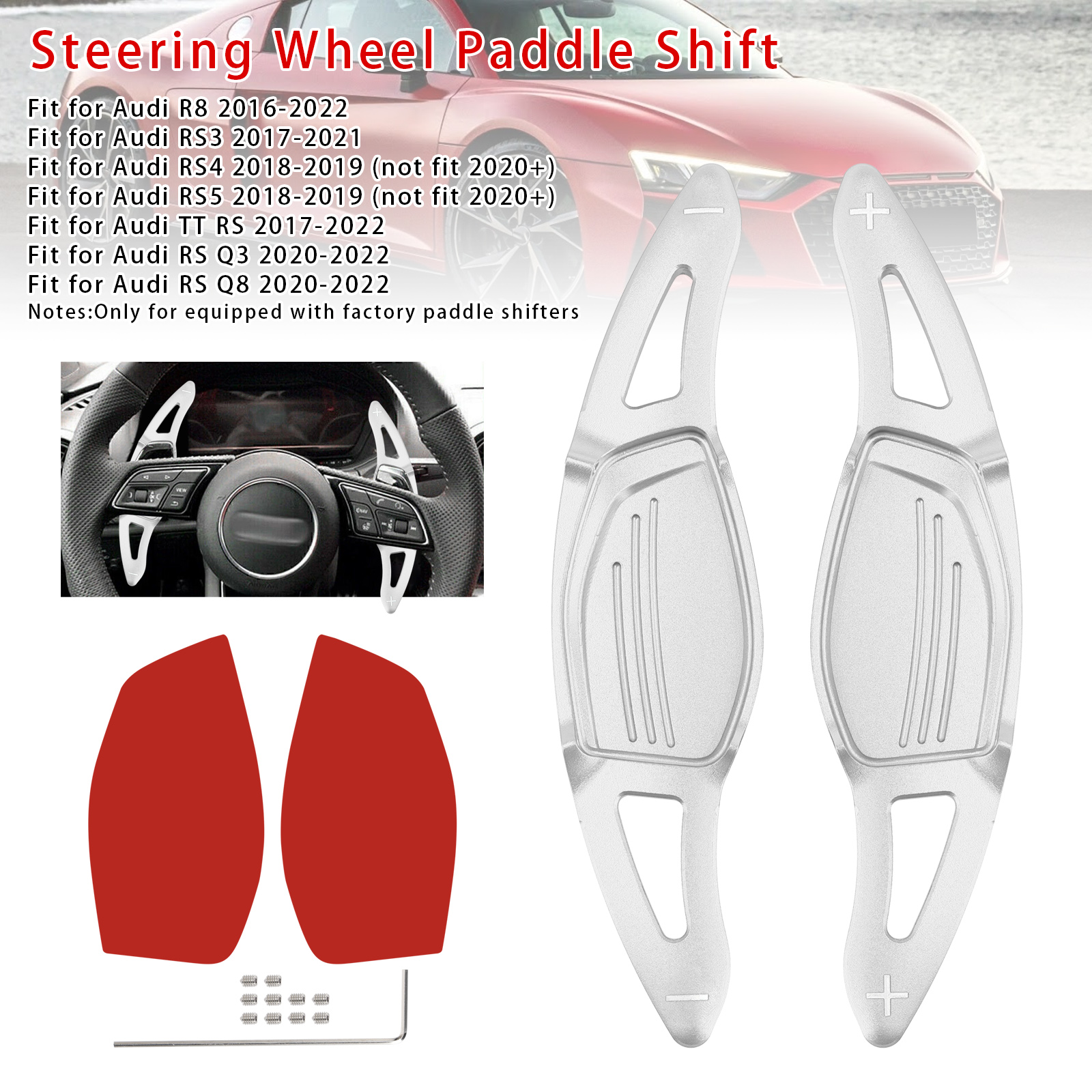 2016-2022 Audi R8 RS3 RS4 RS5 Steering Wheel Paddle Shifter Extension Aluminium Silver Generic