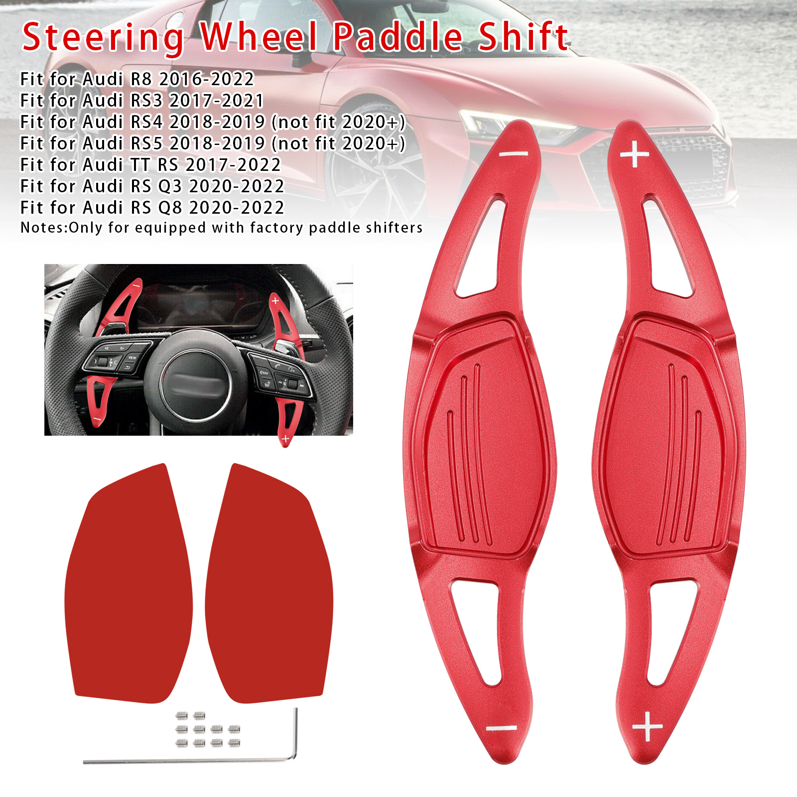 2016-2022 Audi R8 RS3 RS4 RS5 Steering Wheel Paddle Shifter Extension Aluminium Red Generic