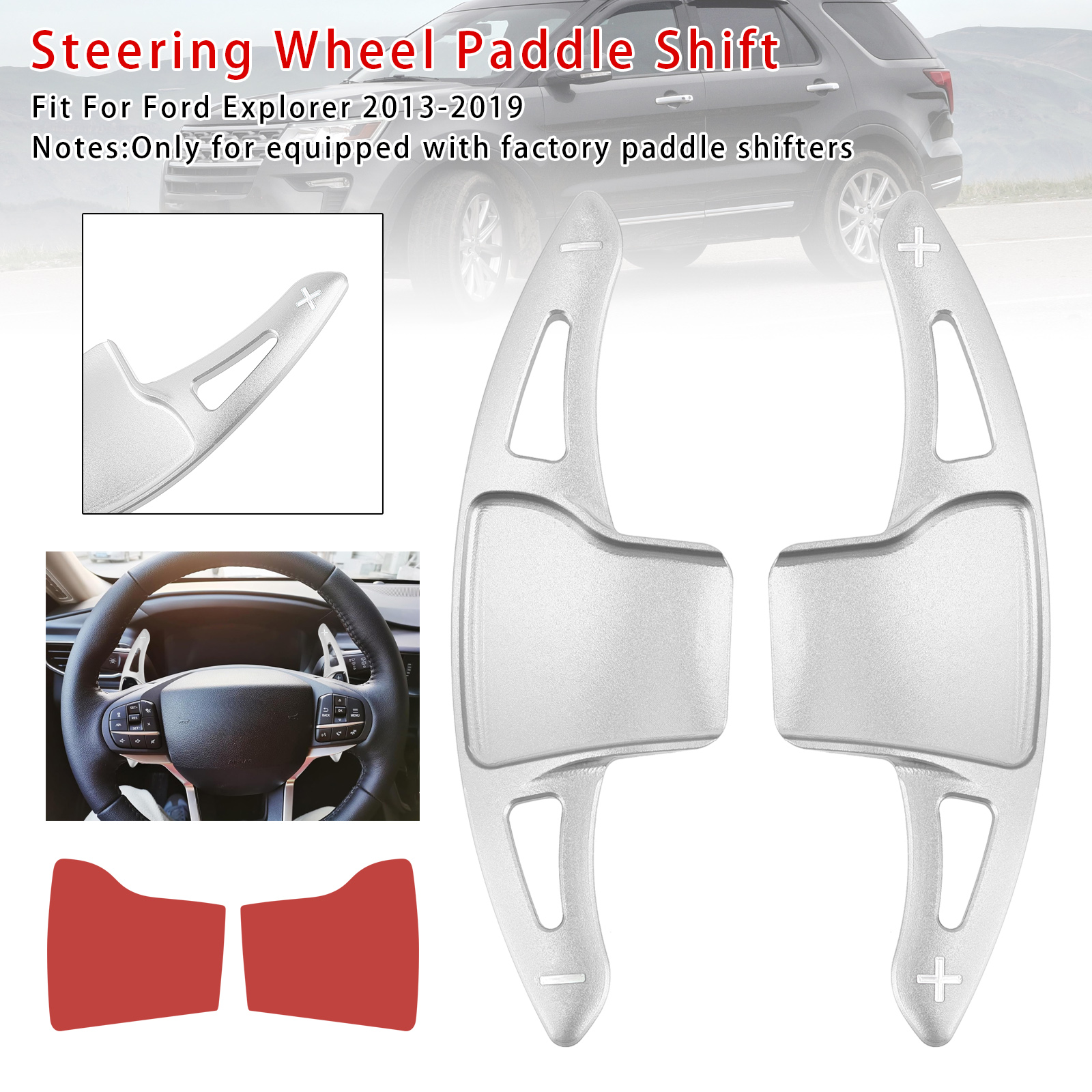 2013-2019 Ford Explorer Steering Wheel Paddle Shifter Extension Aluminium Silver Generic