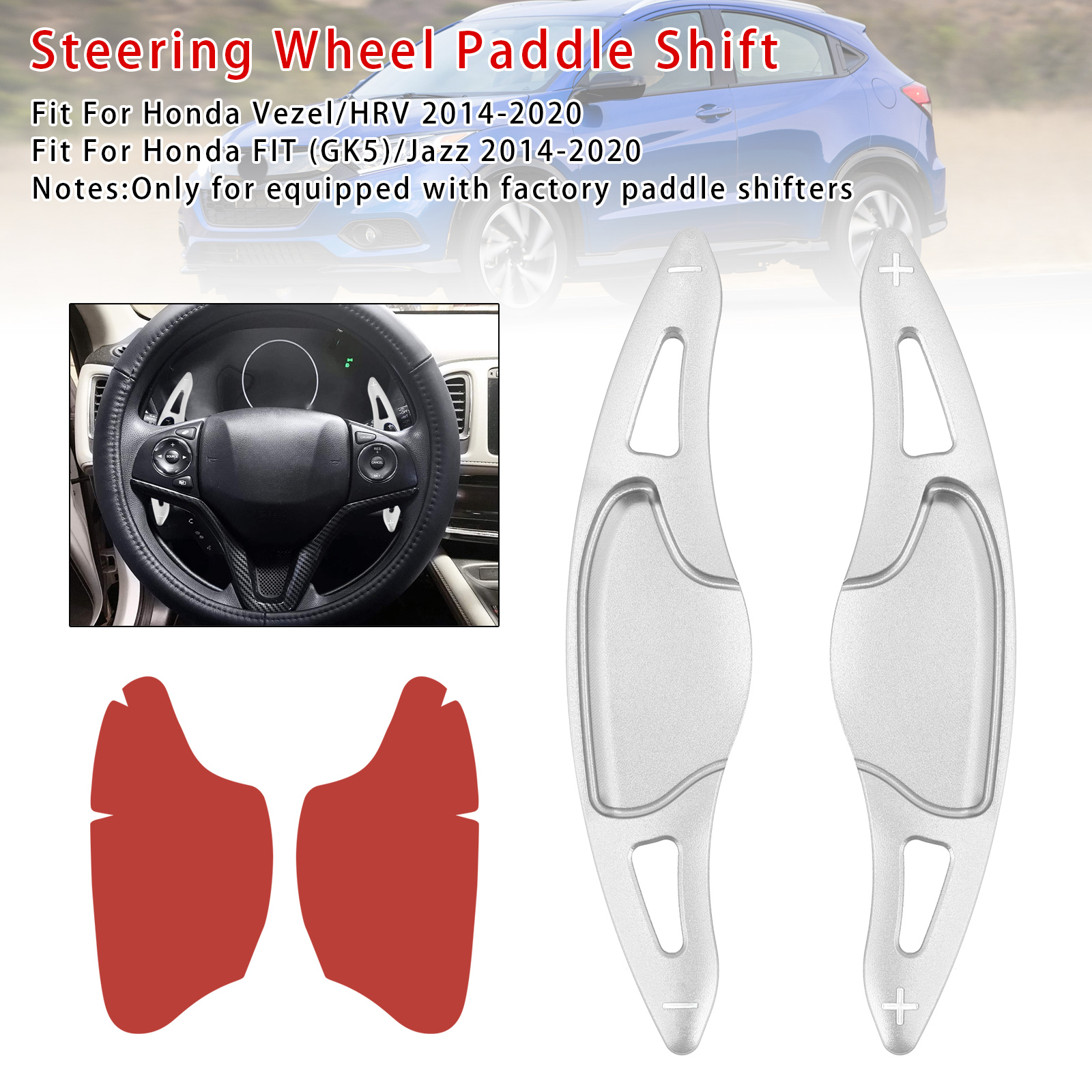 2014-2020 Honda FIT (GK5)/Jazz Steering Wheel Paddle Shifter Extension Aluminium Silver Generic