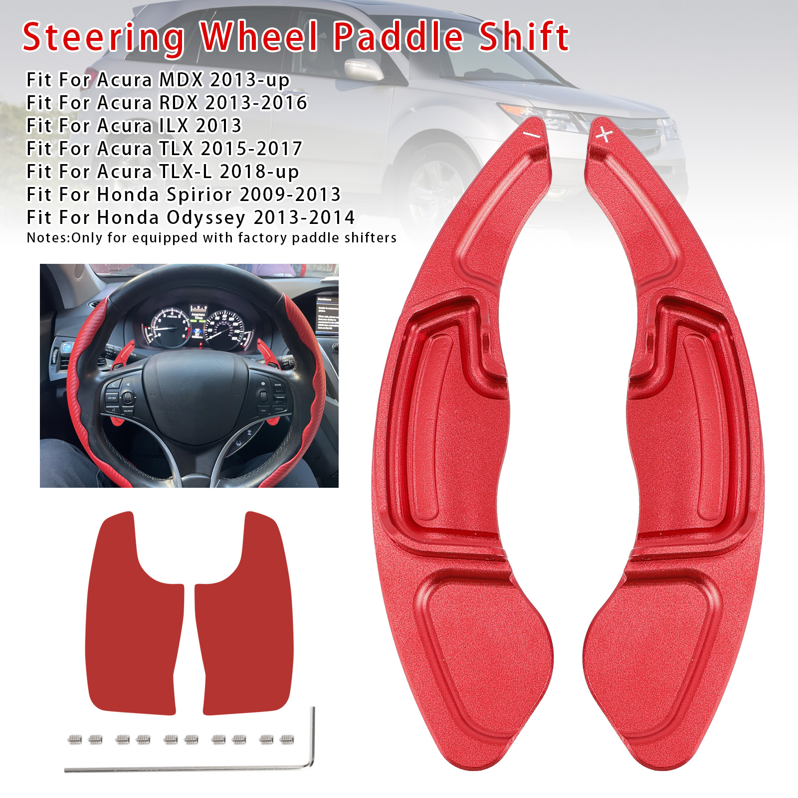 2013-2016 2016-Acura MDX RDX Steering Wheel Paddle Shifter Extension Aluminium Red Generic