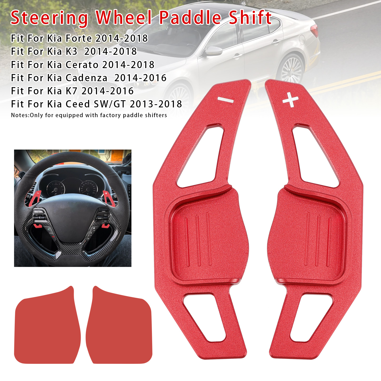 2013-2018 Kia Forte K3 K7 Cerato Cadenza Ceed SW/GT Steering Wheel Paddle Shifter Extension Aluminium Red Generic