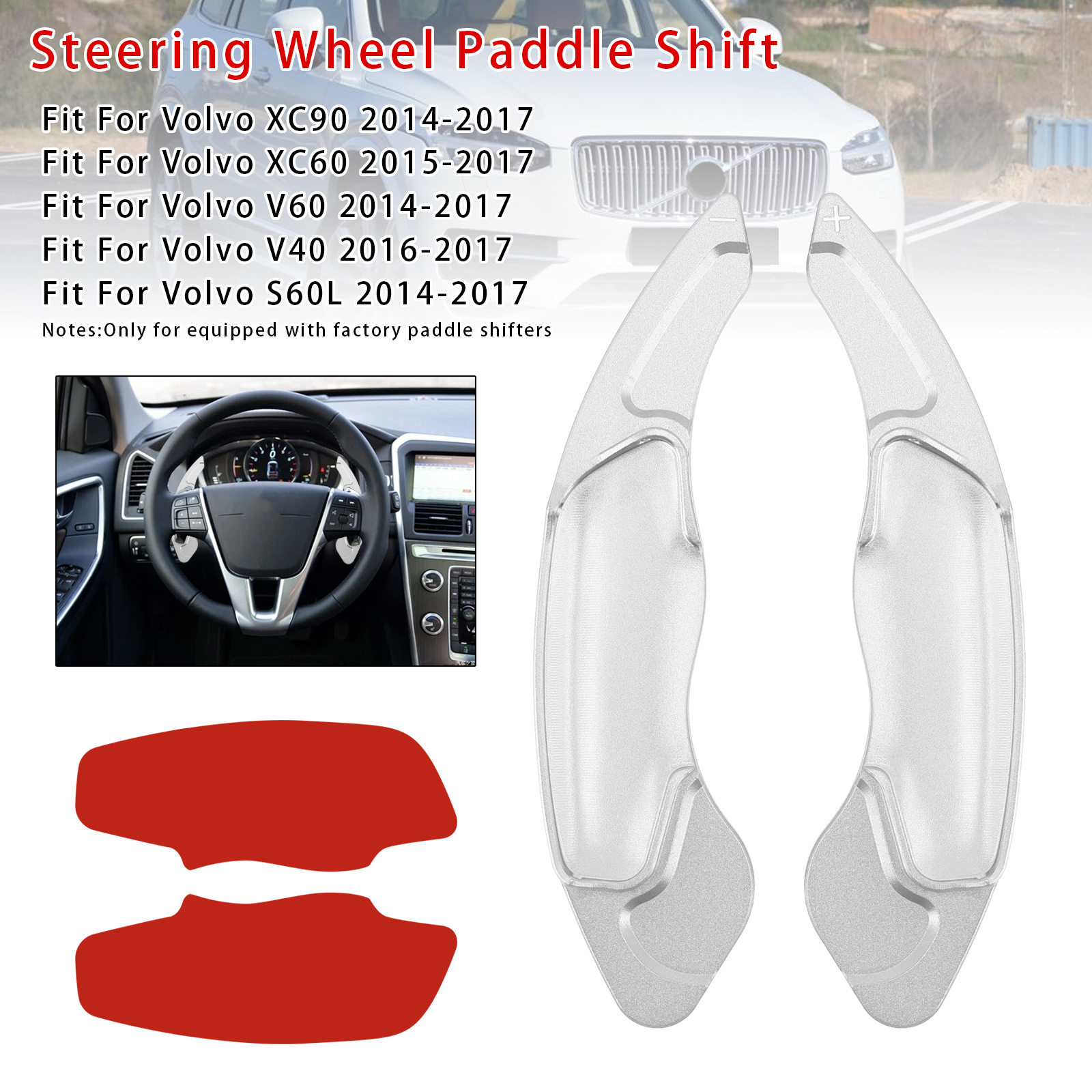 2014-2017 Volvo S60L Steering Wheel Paddle Shifter Extension Aluminium Silver Generic