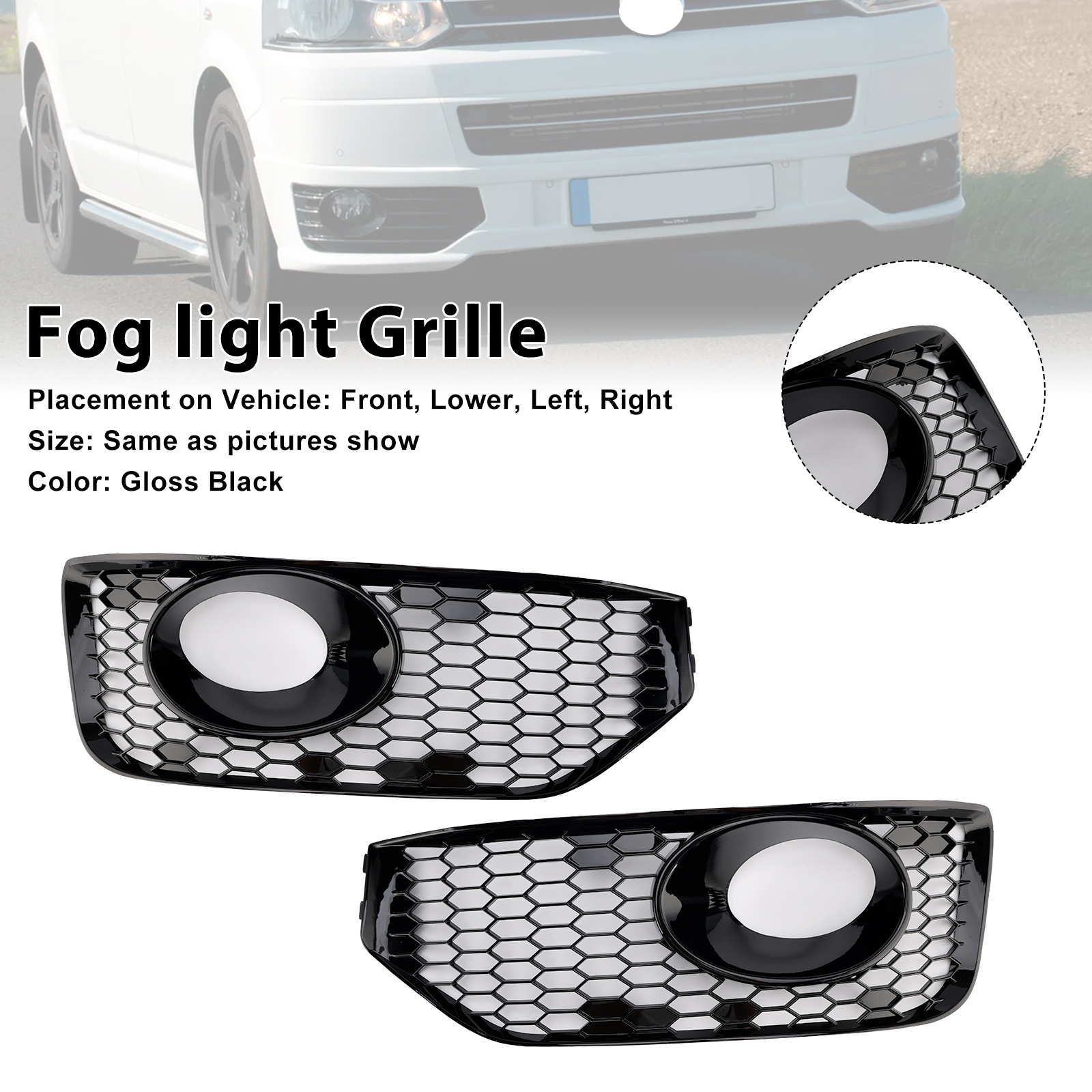 2010-2015 VW Transporter Caravelle T5 T5.1 S-Line Lamp Light Cover Insert Grille Gloss Black Generic