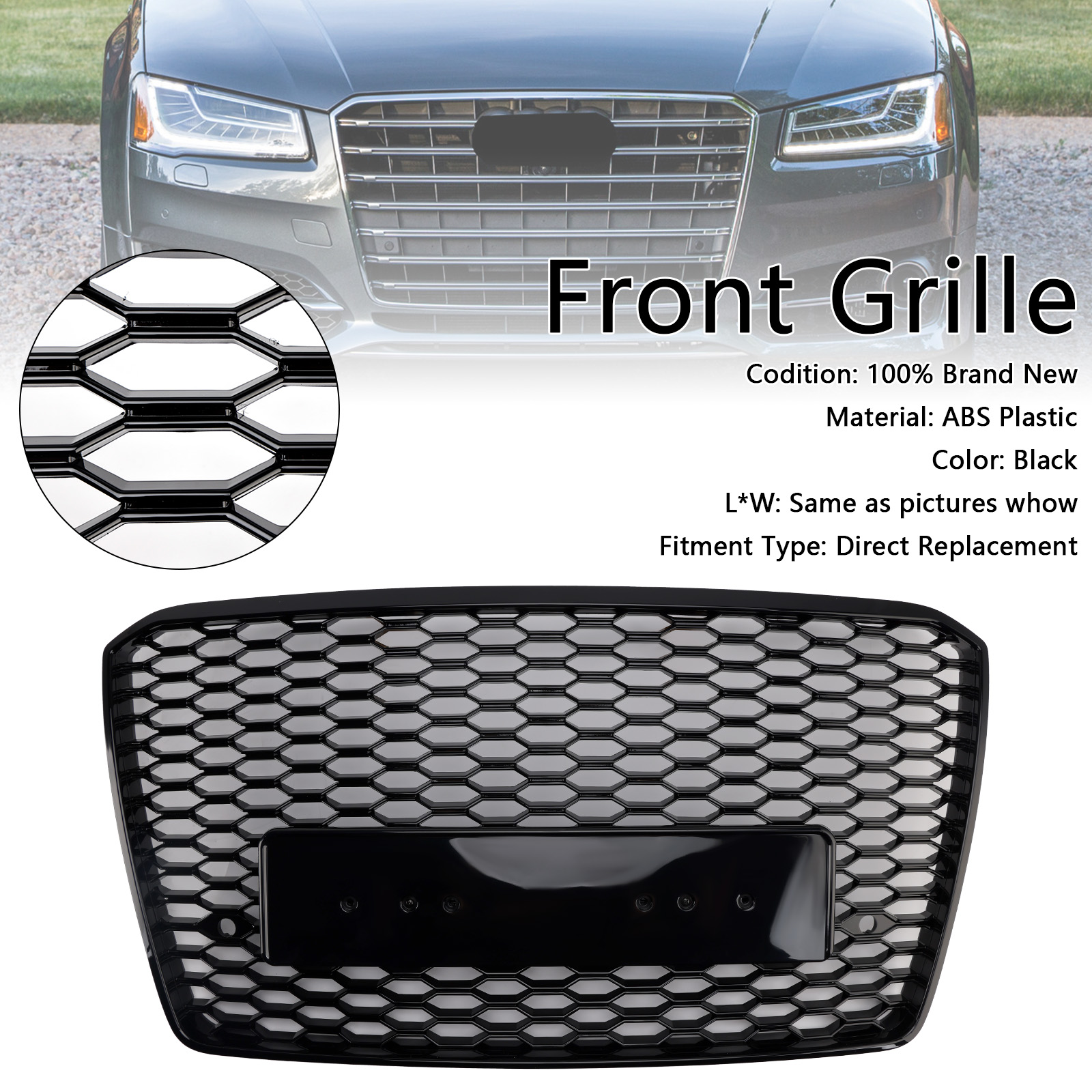2015-2017 Audi A8 S8 RS8 Style Front Bumper Grille Black Generic