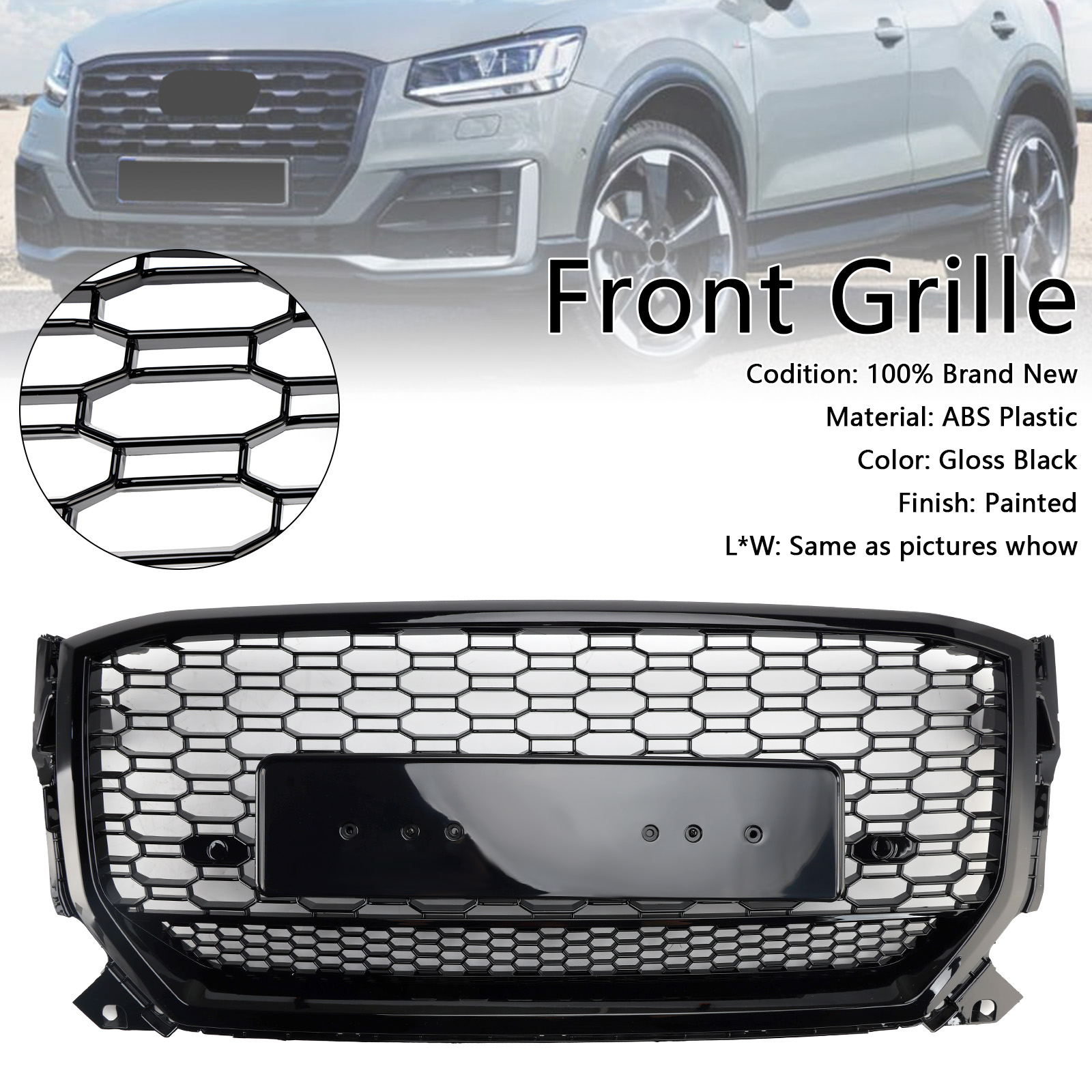 2016-2020 Audi Q2 Pre-Facelift Front Grille Gloss Black Generic