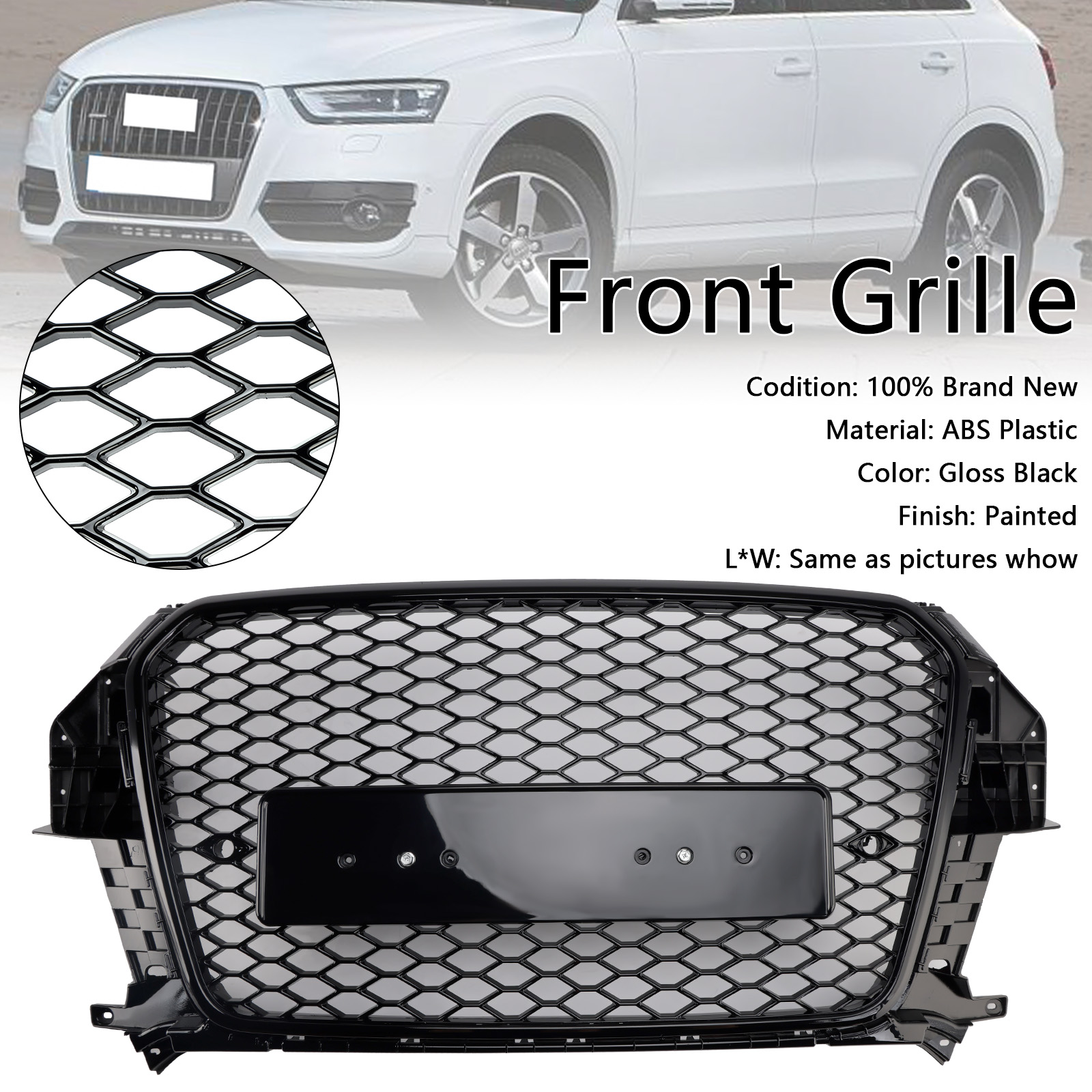 2011-2015 Audi Q3 RSQ3 Style Front Honeycomb Mesh Grille Gloss Black Generic